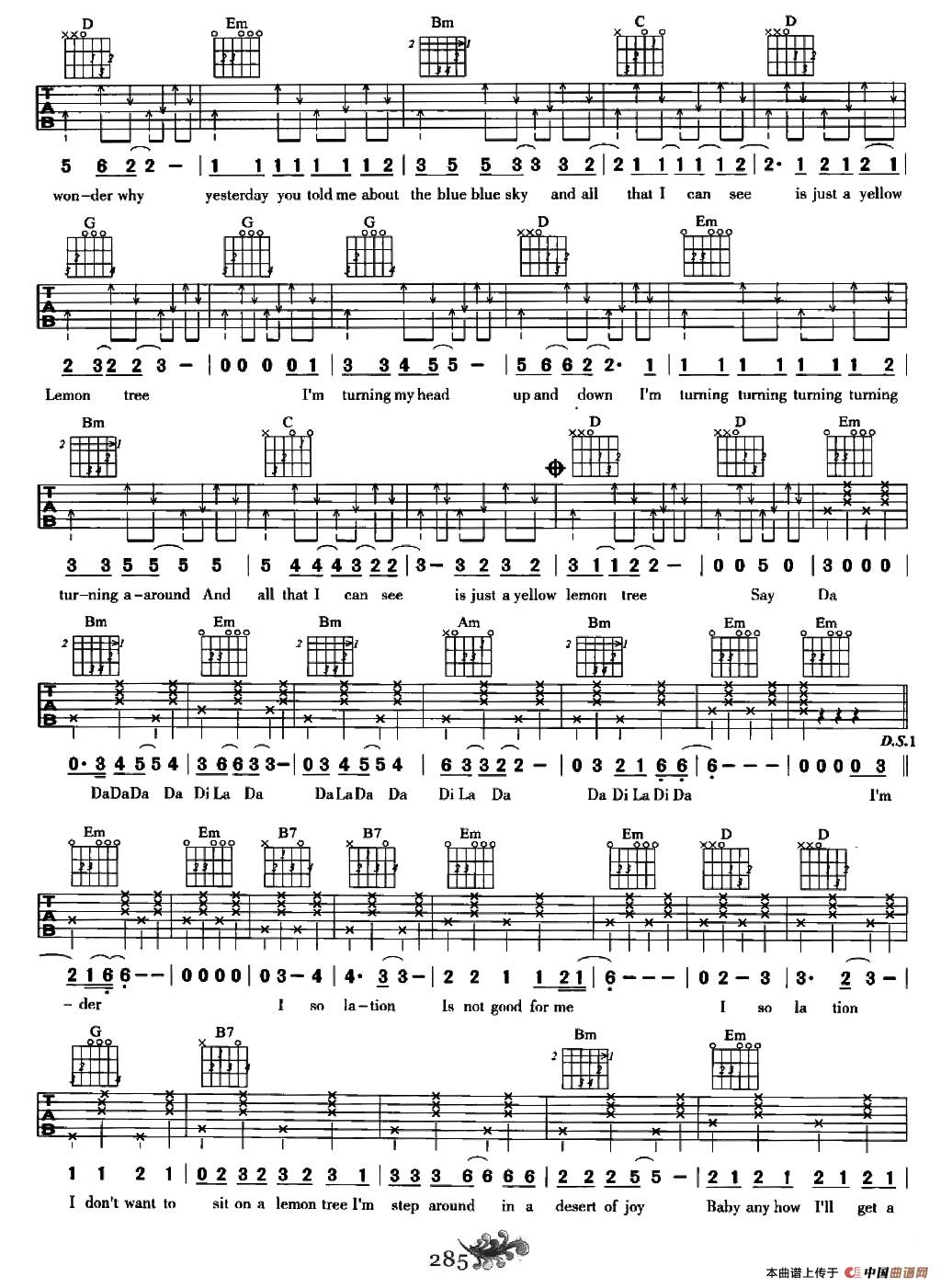 《柠檬树（英文版）》吉他谱-C大调音乐网