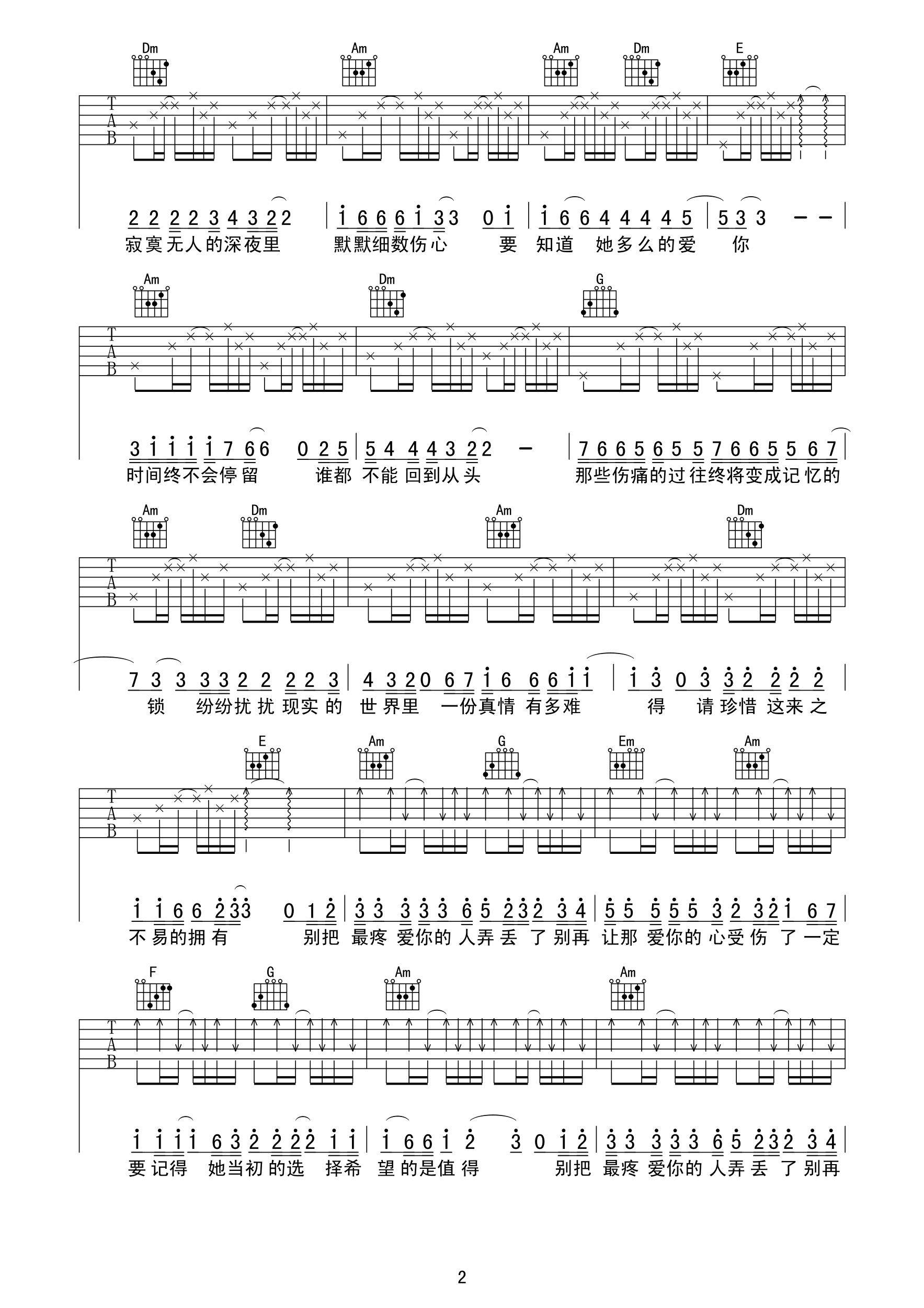 《别把疼你的人弄丢了吉他谱 雨宗林 C调》吉他谱-C大调音乐网