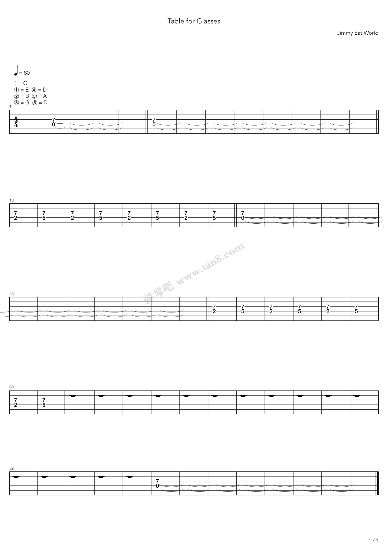 《Table For Glasses》吉他谱-C大调音乐网