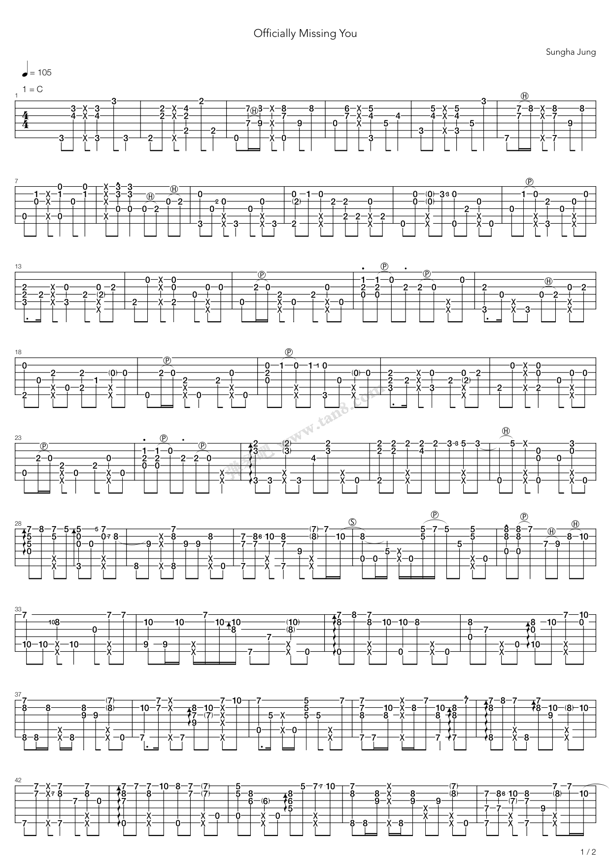 《Officially Missing You（指弹版，郑成河）》吉他谱-C大调音乐网