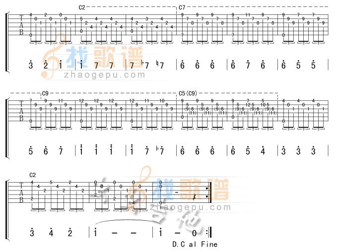 《爱的罗曼史》吉他谱-C大调音乐网
