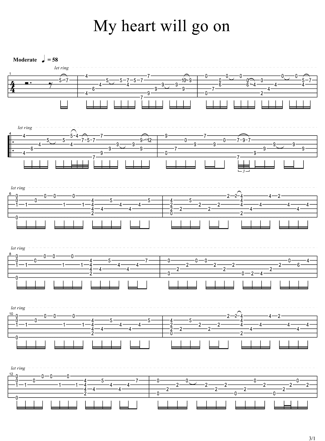 My heart will go on吉他谱指弹版_泰坦尼克号主题曲《我心永恒》-C大调音乐网