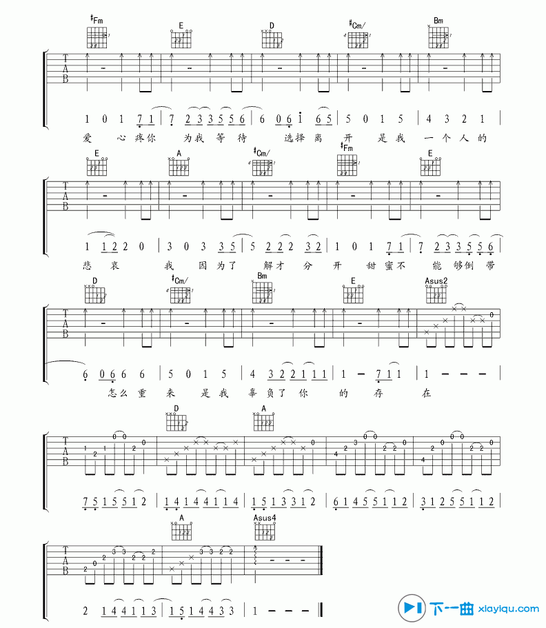 《因为了解吉他谱A调_汪苏泷因为了解六线谱》吉他谱-C大调音乐网