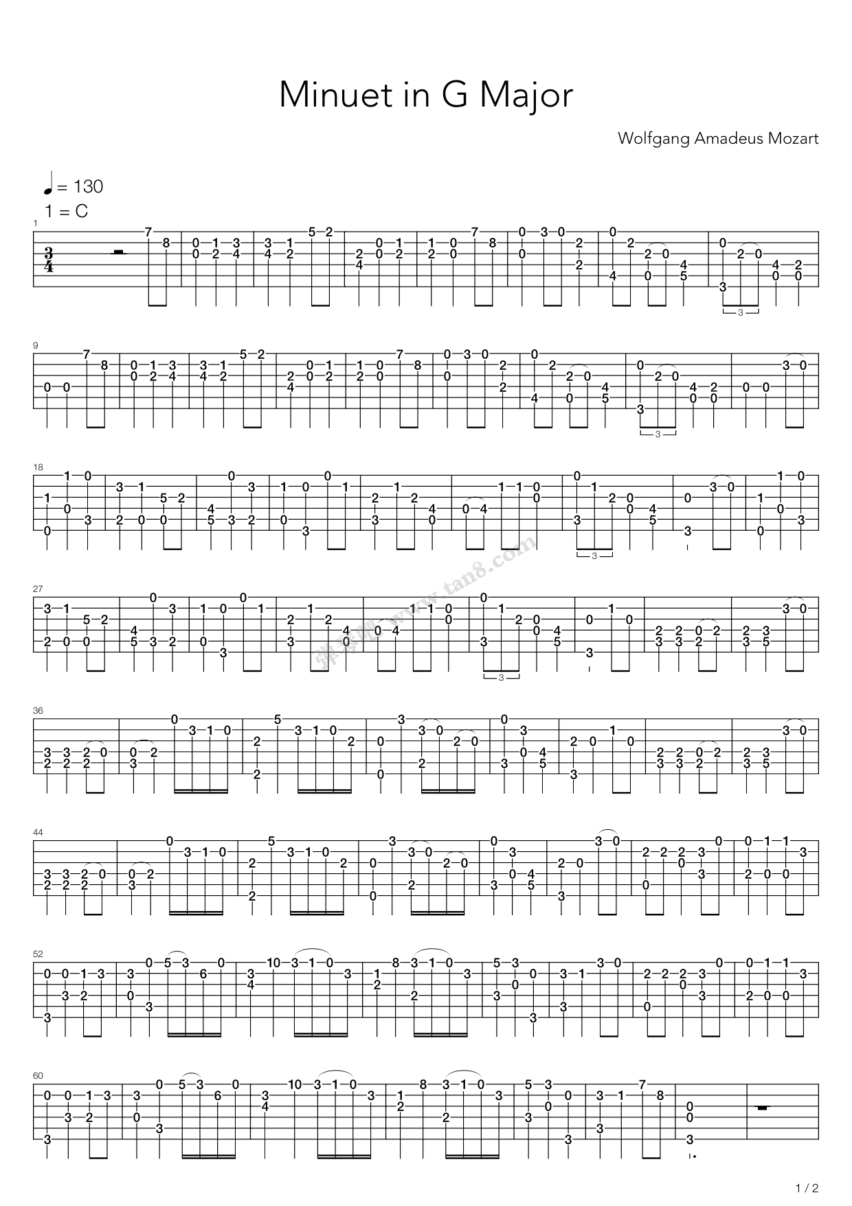 《Minuet In G Major》吉他谱-C大调音乐网