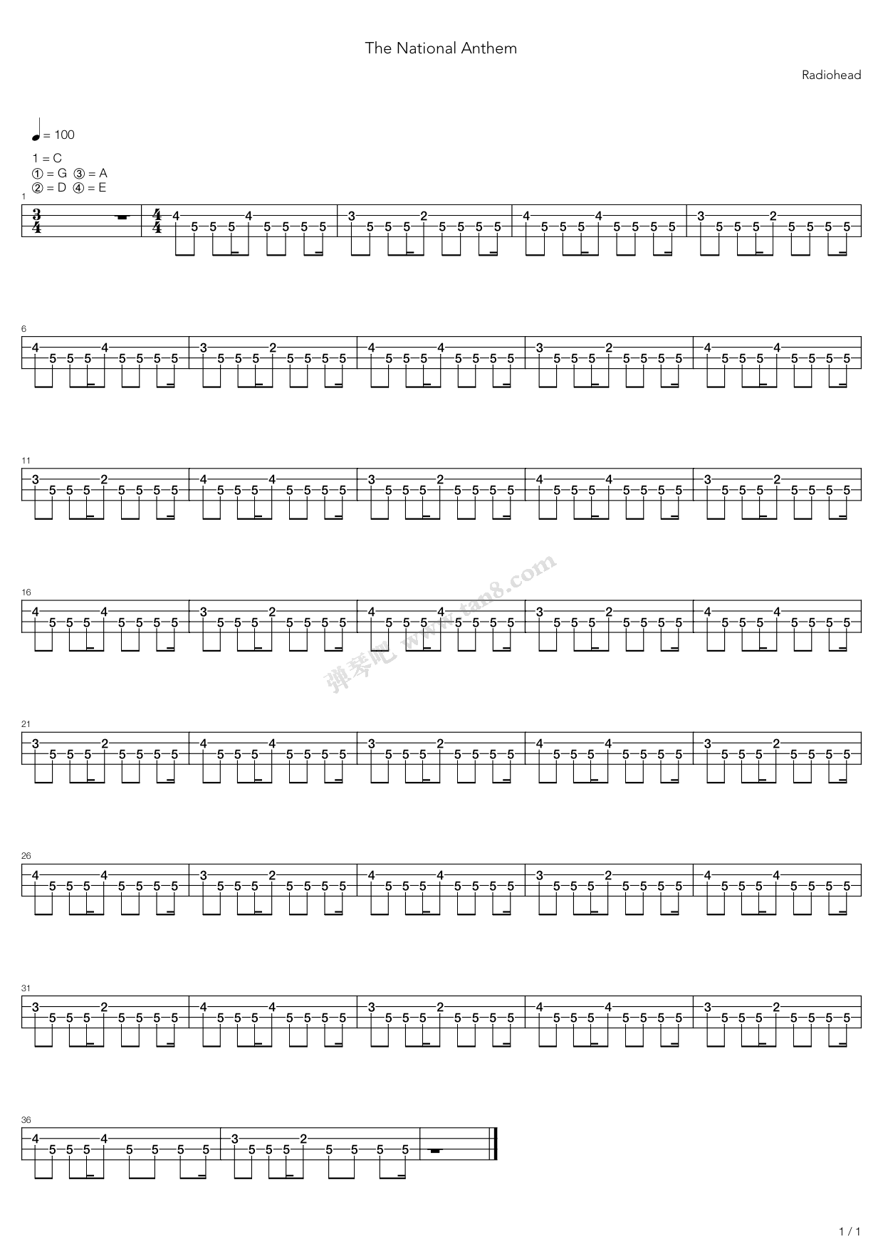 《The National Anthem》吉他谱-C大调音乐网