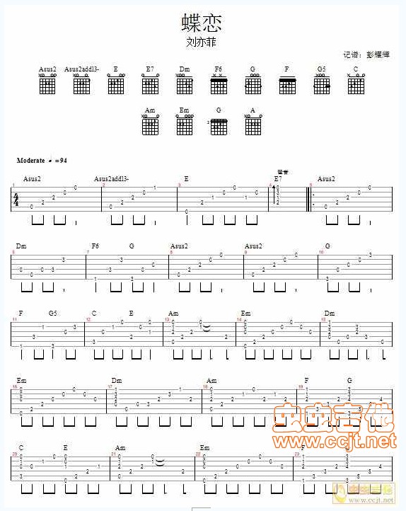 《蝶恋 刘亦菲》吉他谱-C大调音乐网