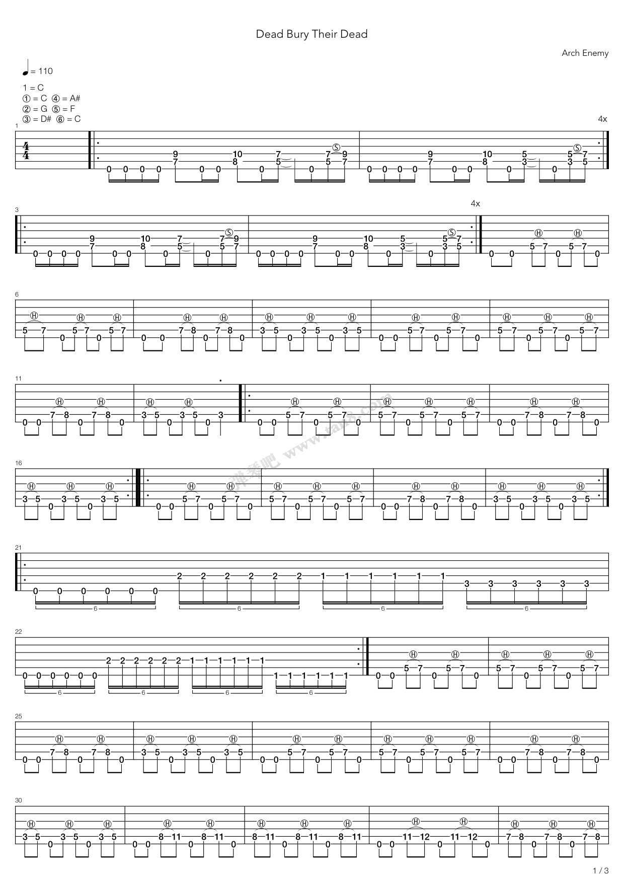 《Dead Bury Their Dead》吉他谱-C大调音乐网