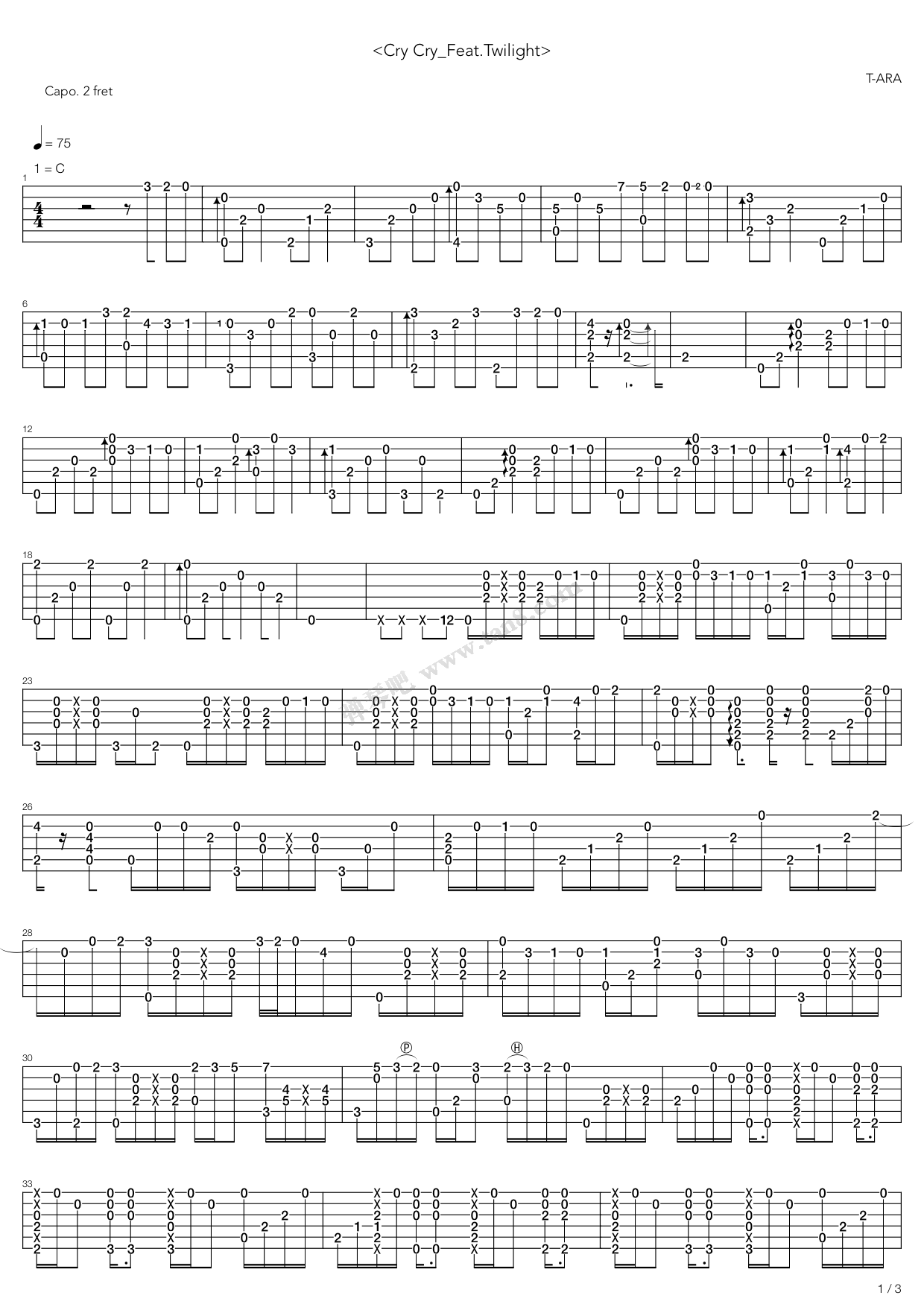 《Cry Cry》吉他谱-C大调音乐网