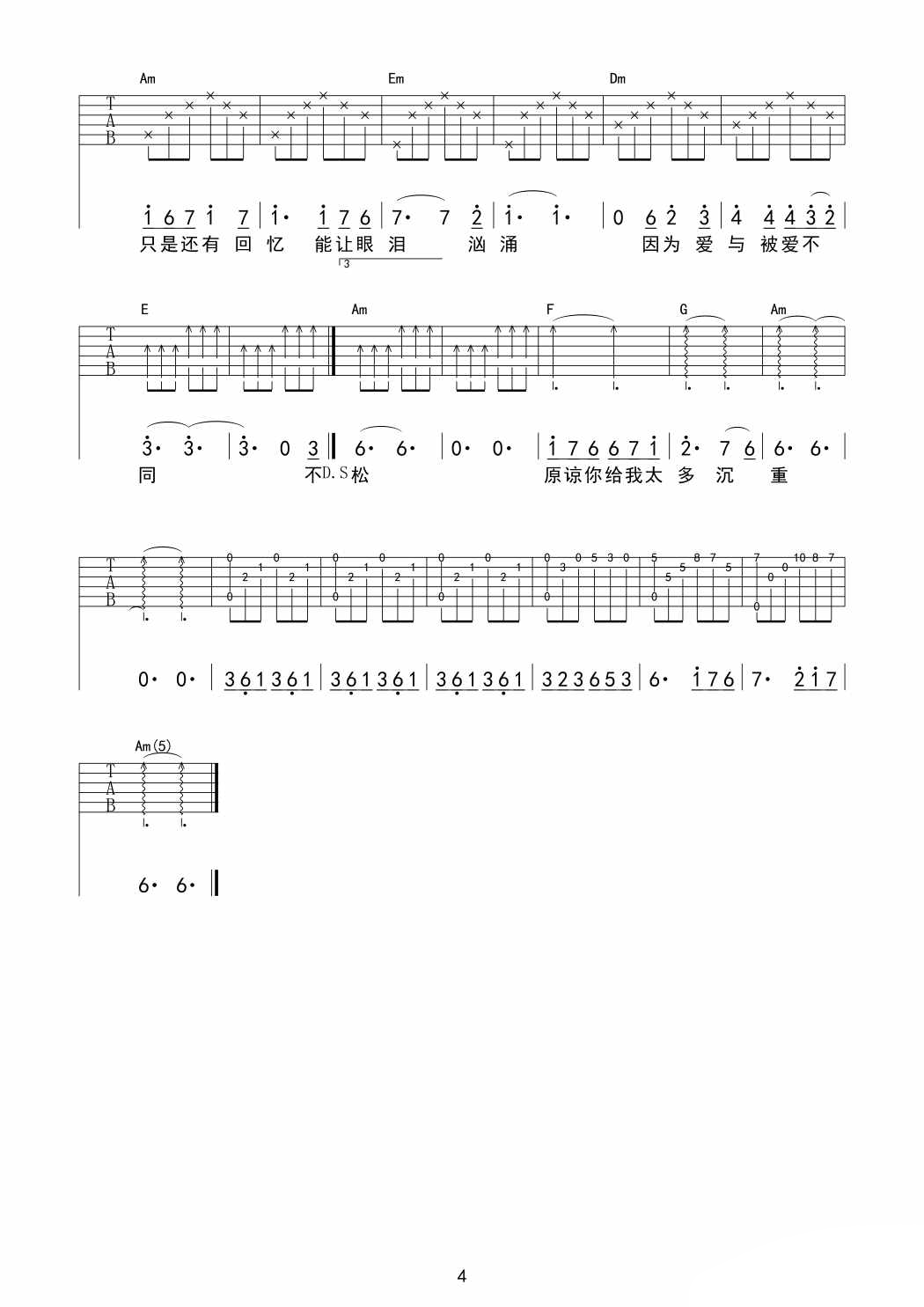 《樊凡 不痛吉他谱 C调高清版》吉他谱-C大调音乐网