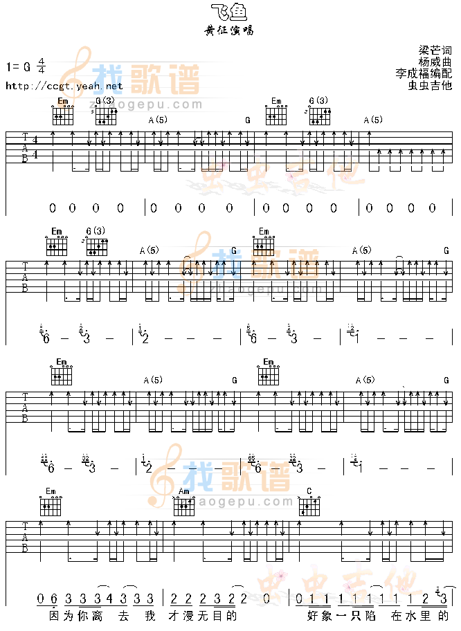 《飞鱼》吉他谱-C大调音乐网