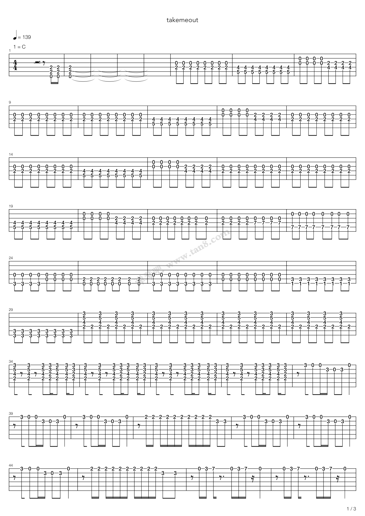 《Take Me Out》吉他谱-C大调音乐网