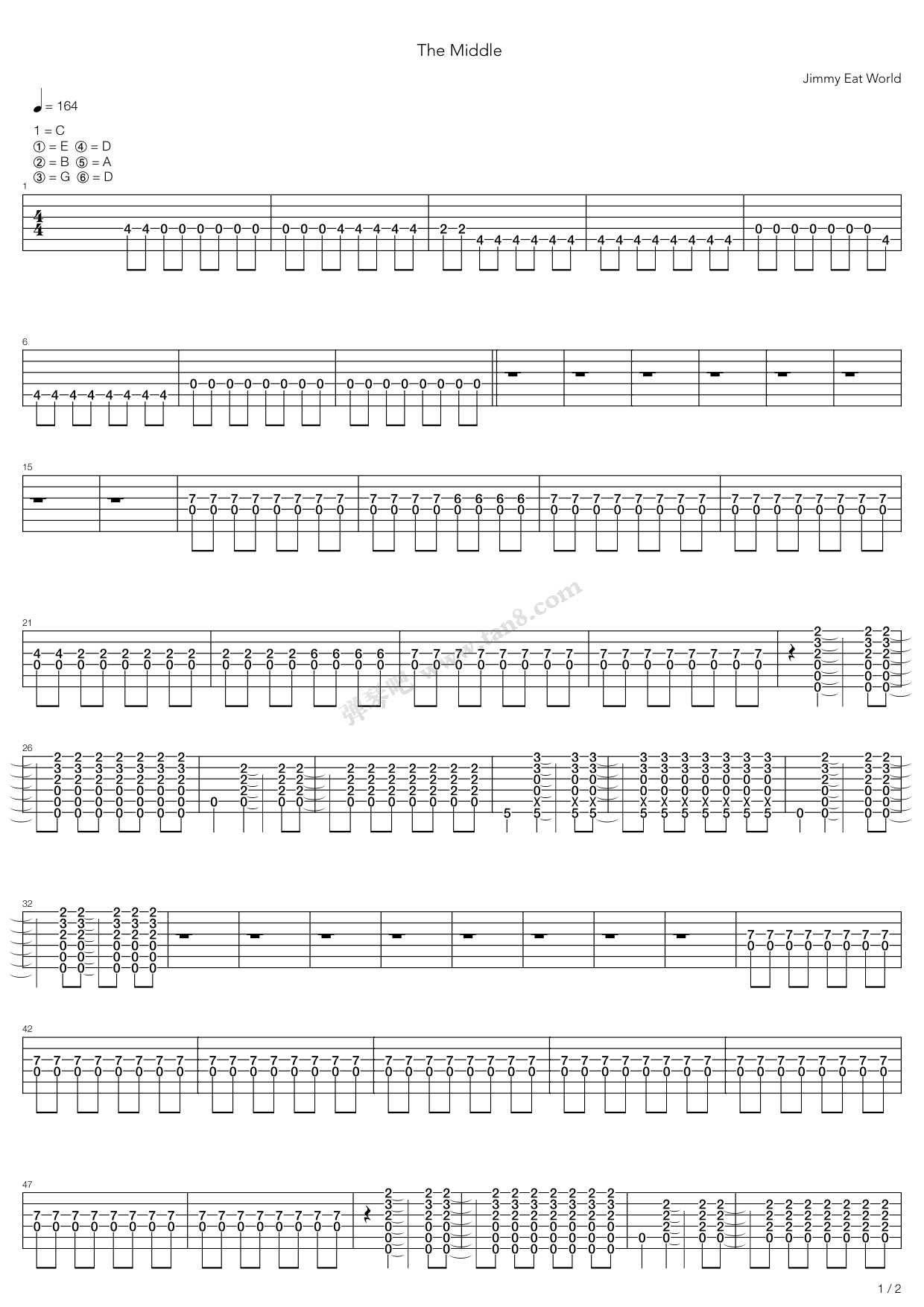 《The Middle》吉他谱-C大调音乐网