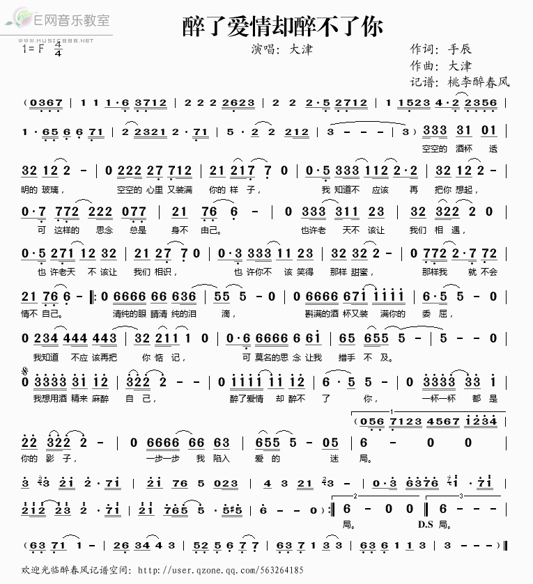 《醉了爱情却醉不了你——大津（简谱）》吉他谱-C大调音乐网