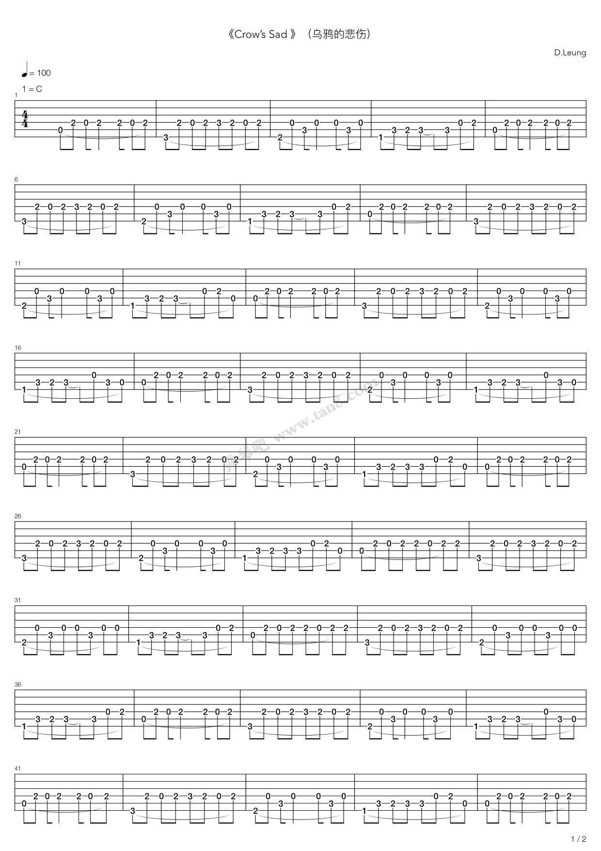 《《Crow’s Sad》（乌鸦的悲伤）》吉他谱-C大调音乐网