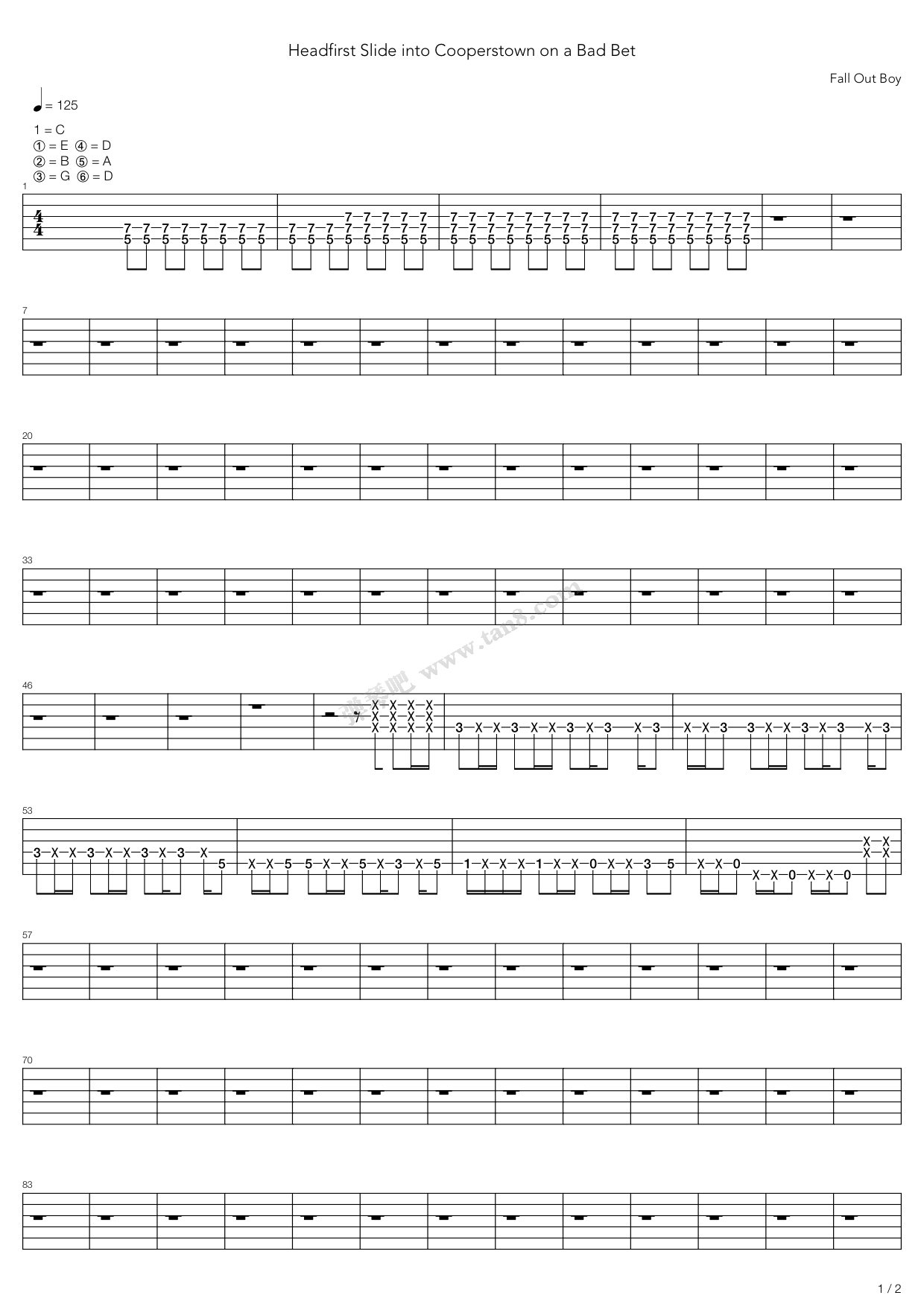 《Headfirst Slide Into Cooperstown On A Bad Bet》吉他谱-C大调音乐网