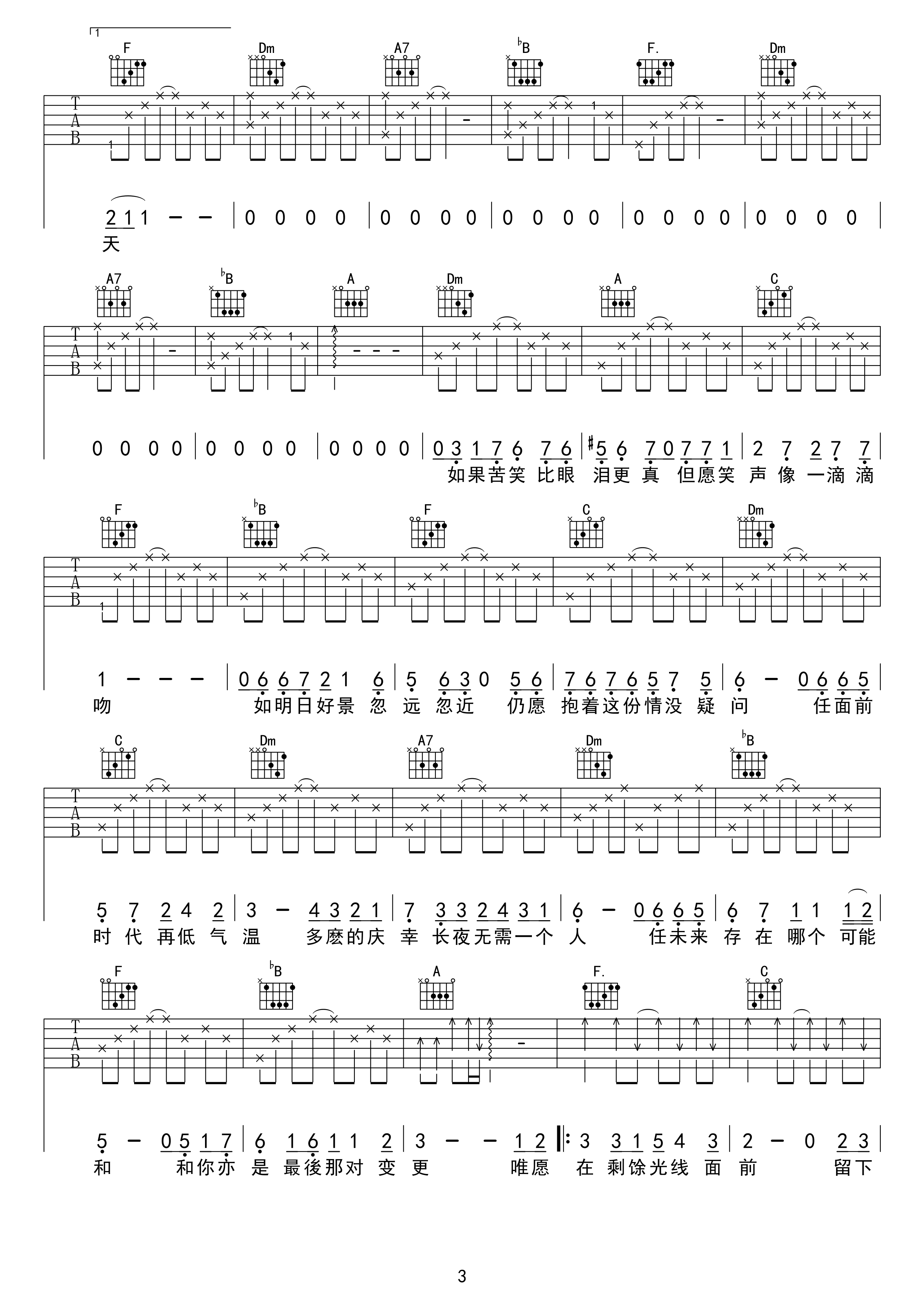 最冷一天吉他谱 陈奕迅-C大调音乐网