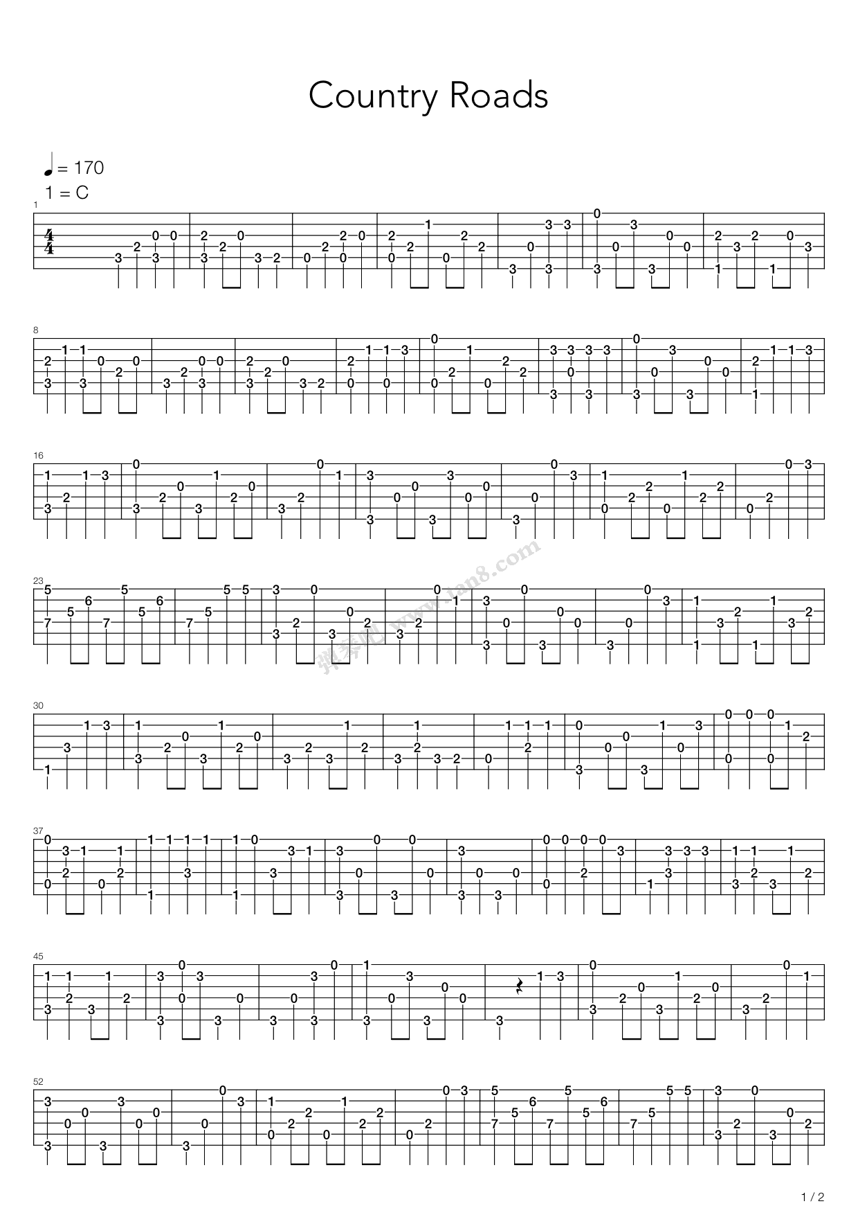 《Take Me Home,Country Roads》吉他谱-C大调音乐网