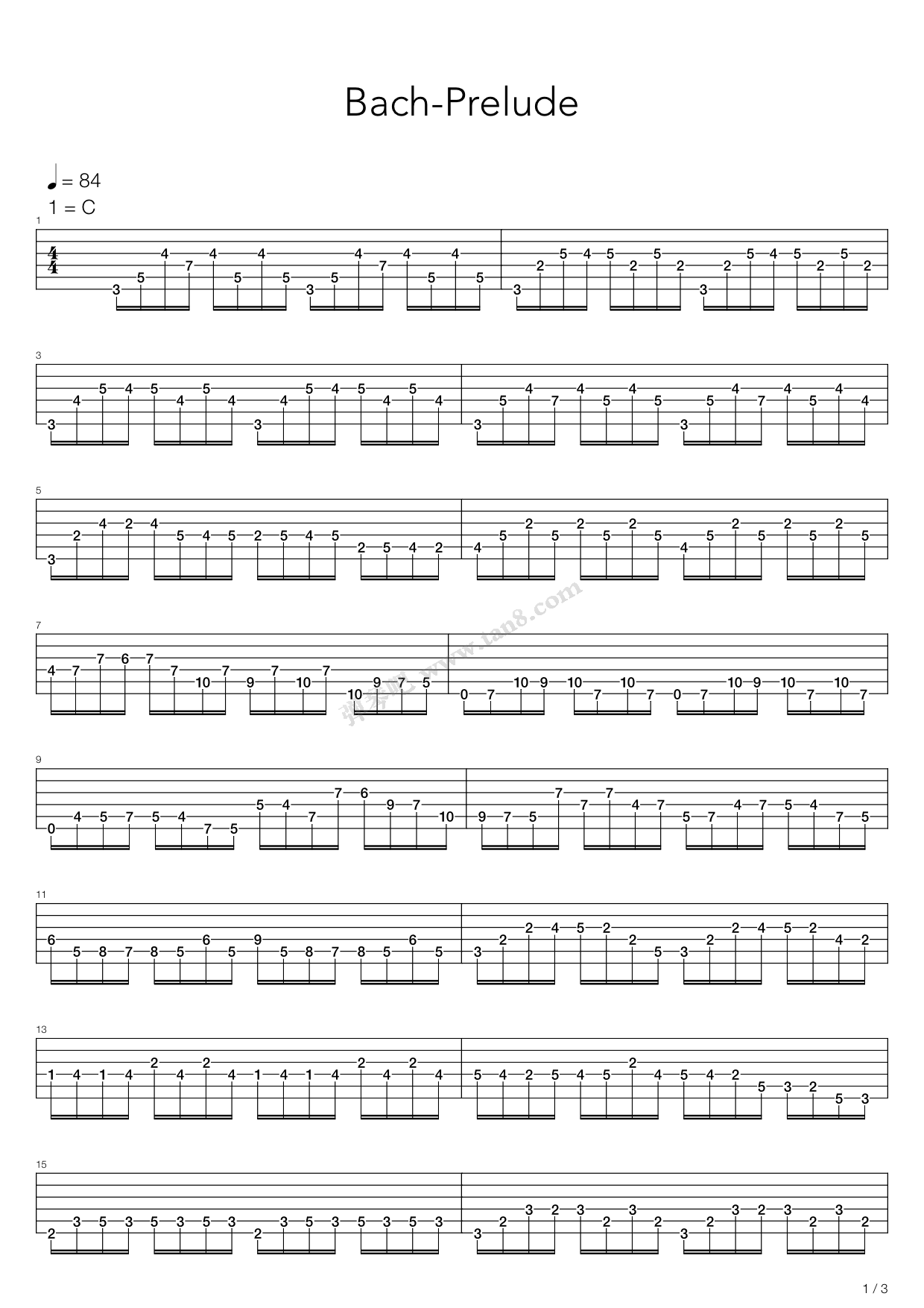 《Prelude Bwv 1007》吉他谱-C大调音乐网