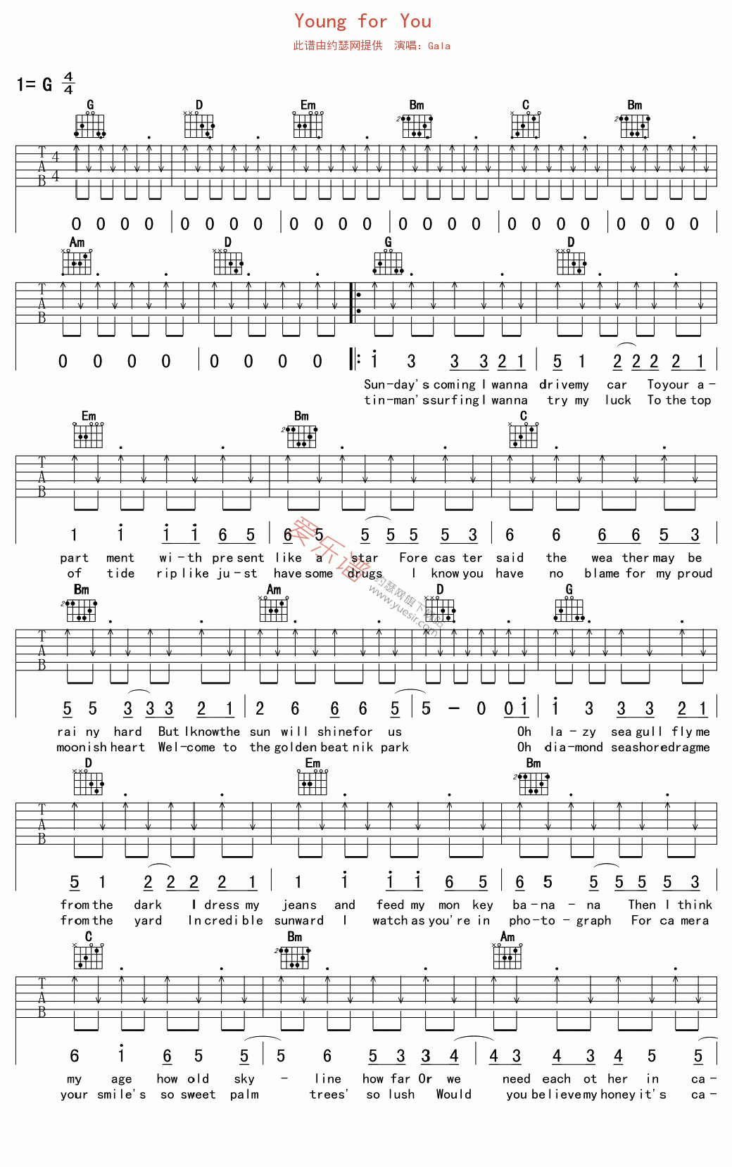 《Gala《Young for You》》吉他谱-C大调音乐网