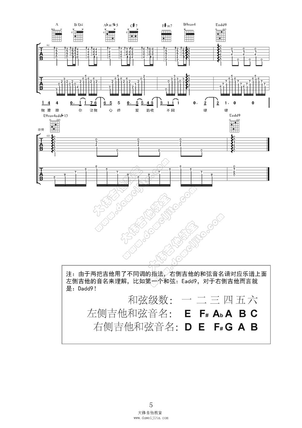 黄大炜 你把我灌醉吉他谱 大伟吉他版-C大调音乐网