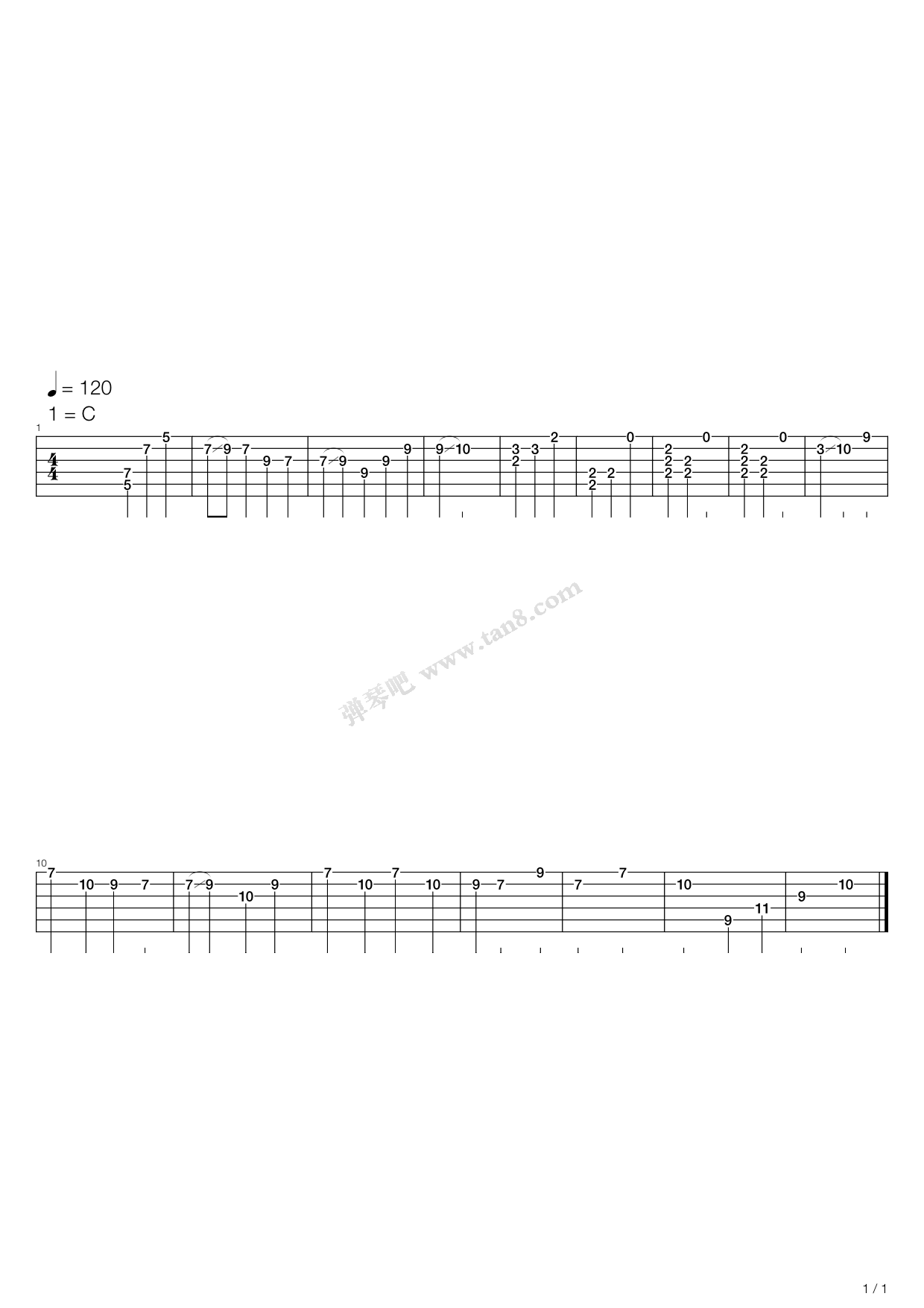 《Time》吉他谱-C大调音乐网
