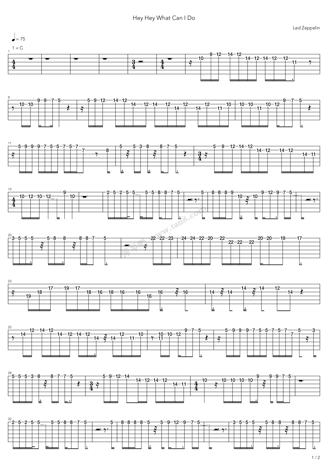 《Hey Hey What Can I Do》吉他谱-C大调音乐网