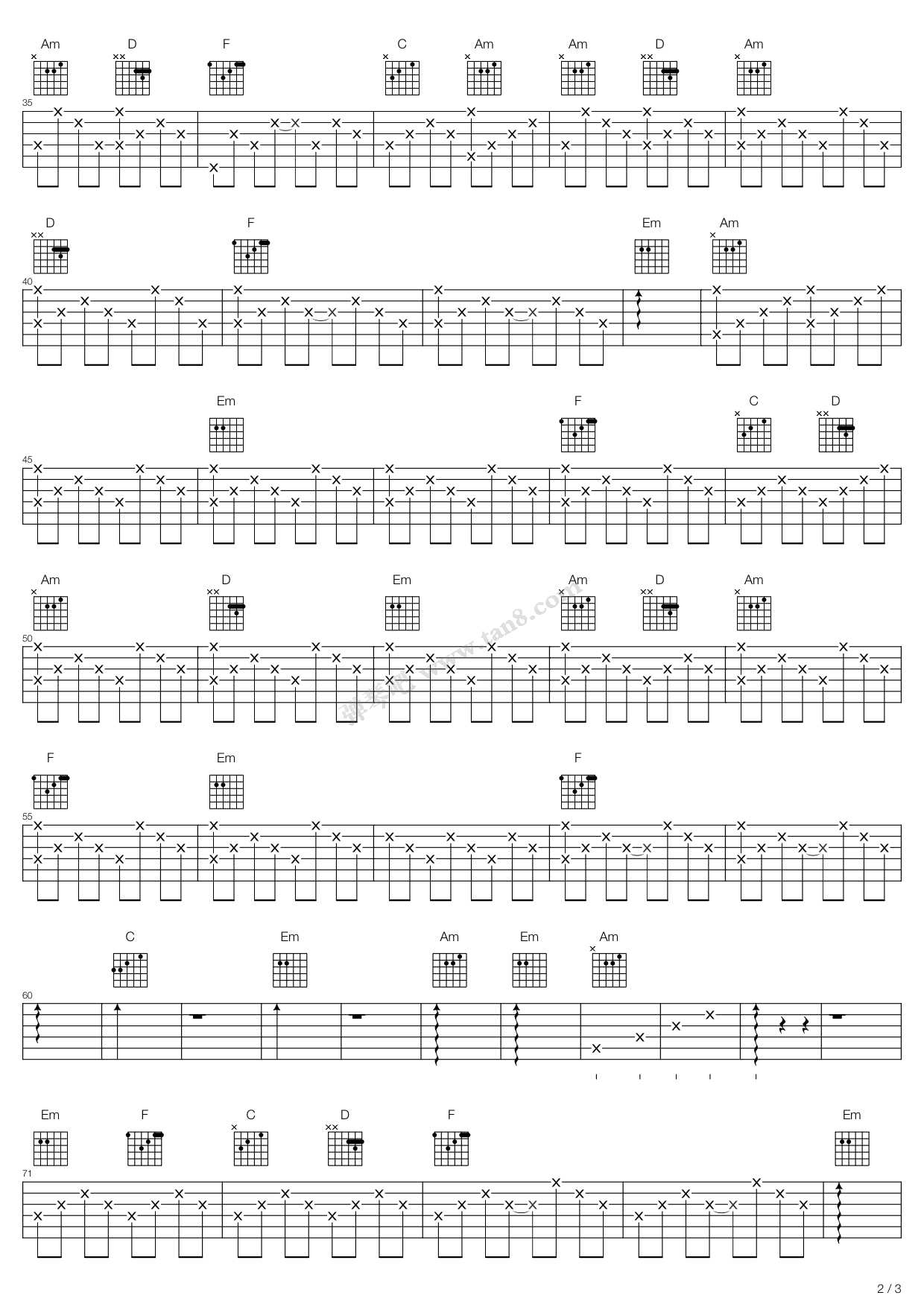 《橄榄树》吉他谱-C大调音乐网