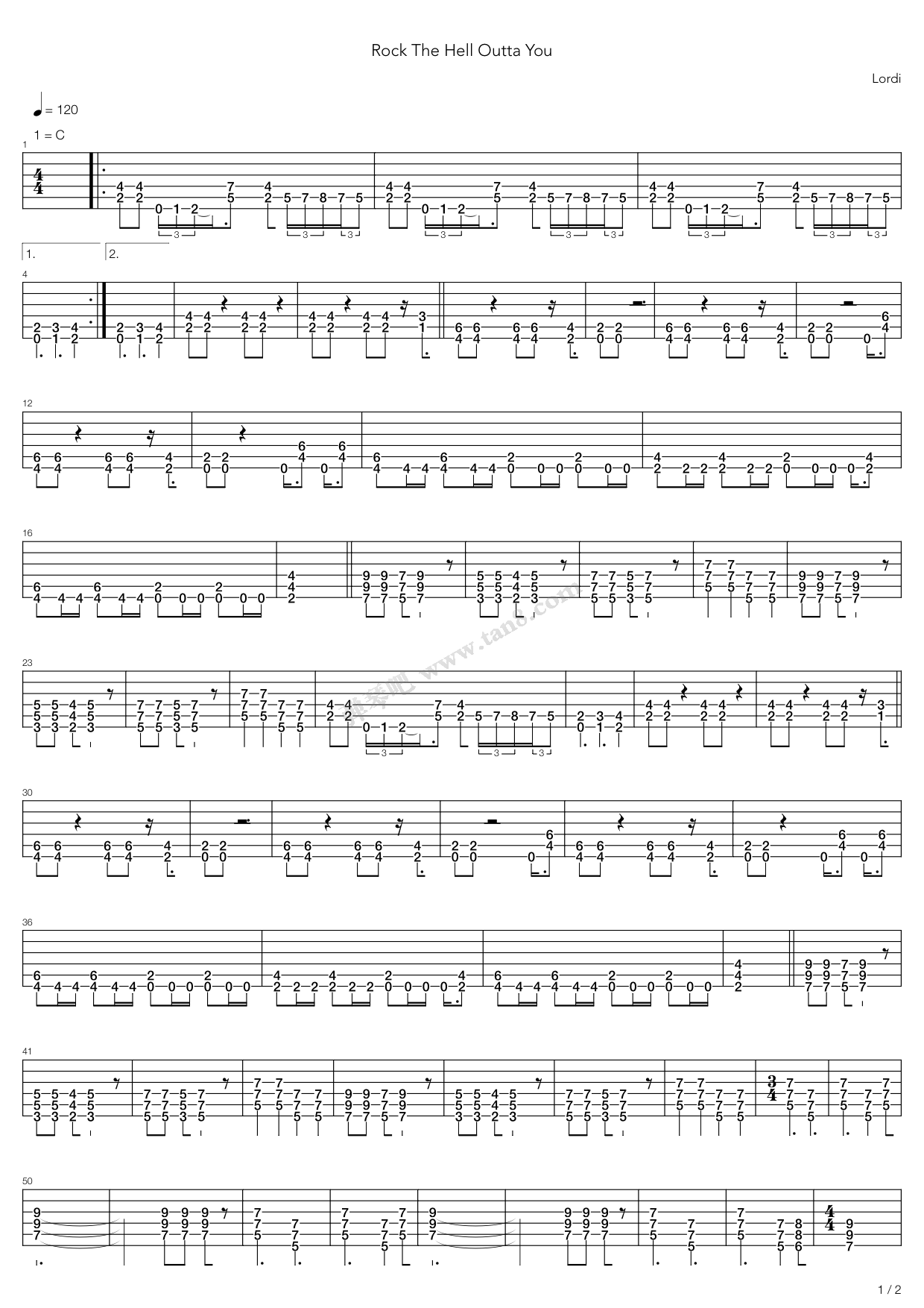 《Rock The Hell Outta You》吉他谱-C大调音乐网