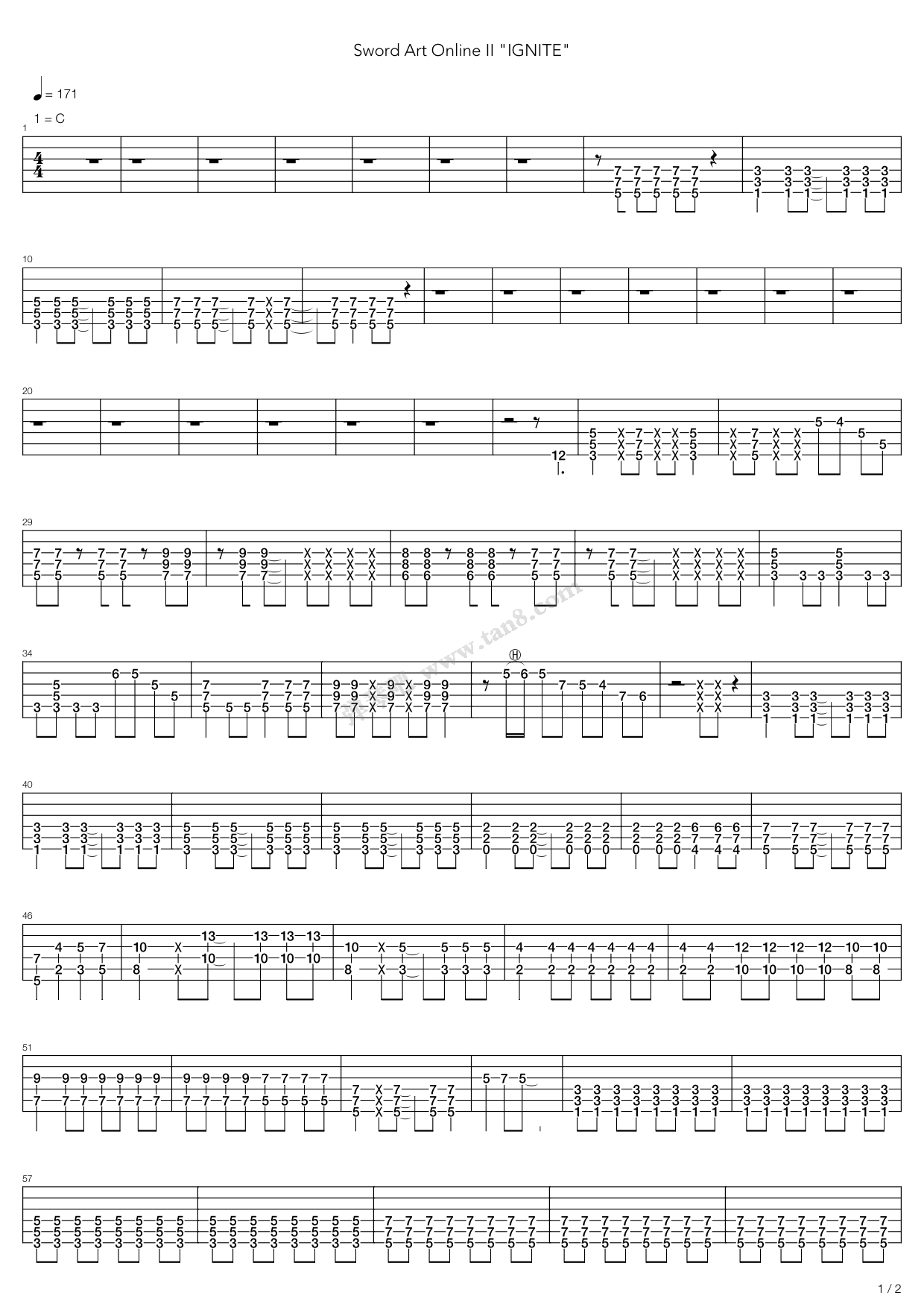 《IGNITE(刀剑神域2)》吉他谱-C大调音乐网