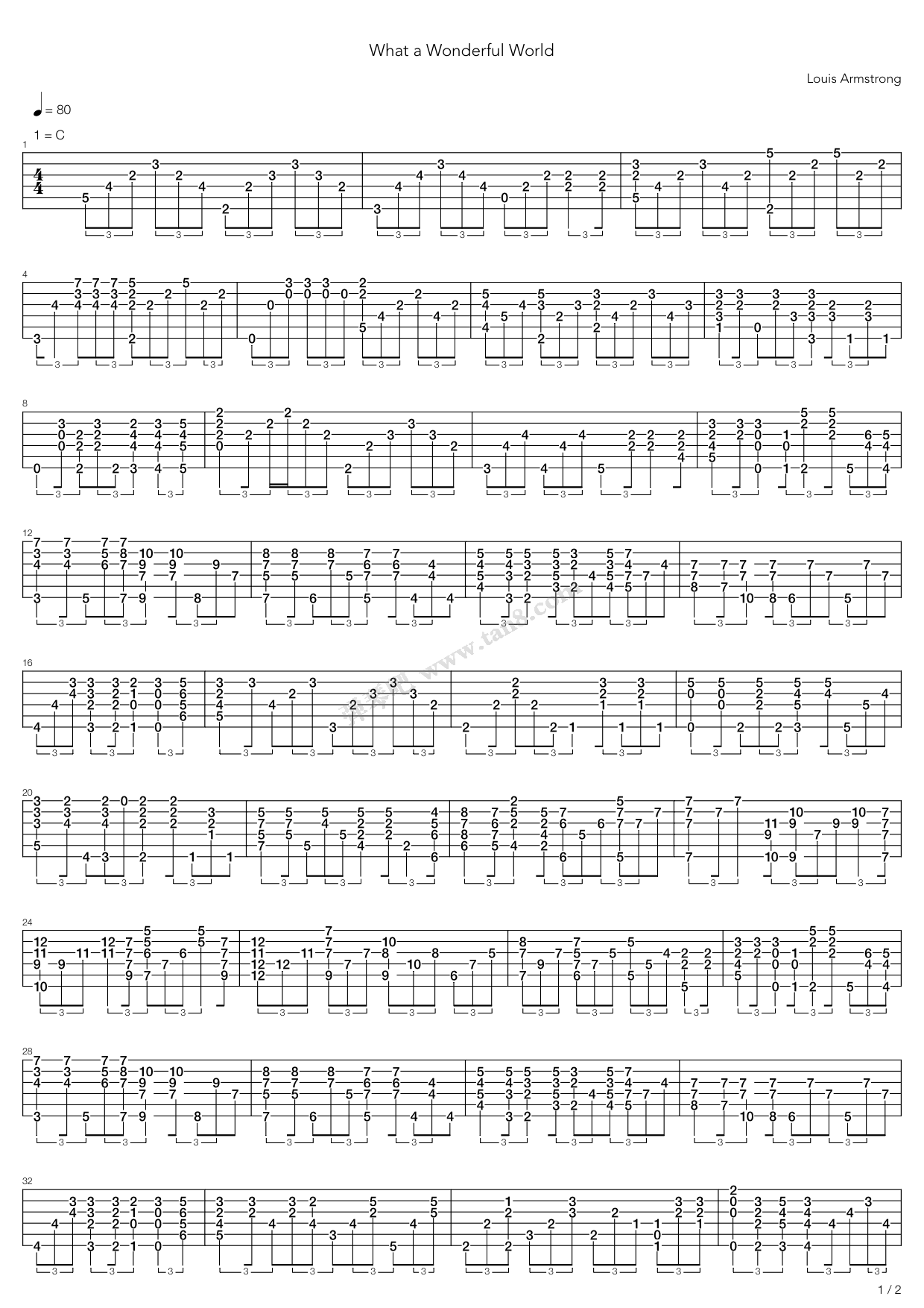 《What a Wonderful World》吉他谱-C大调音乐网
