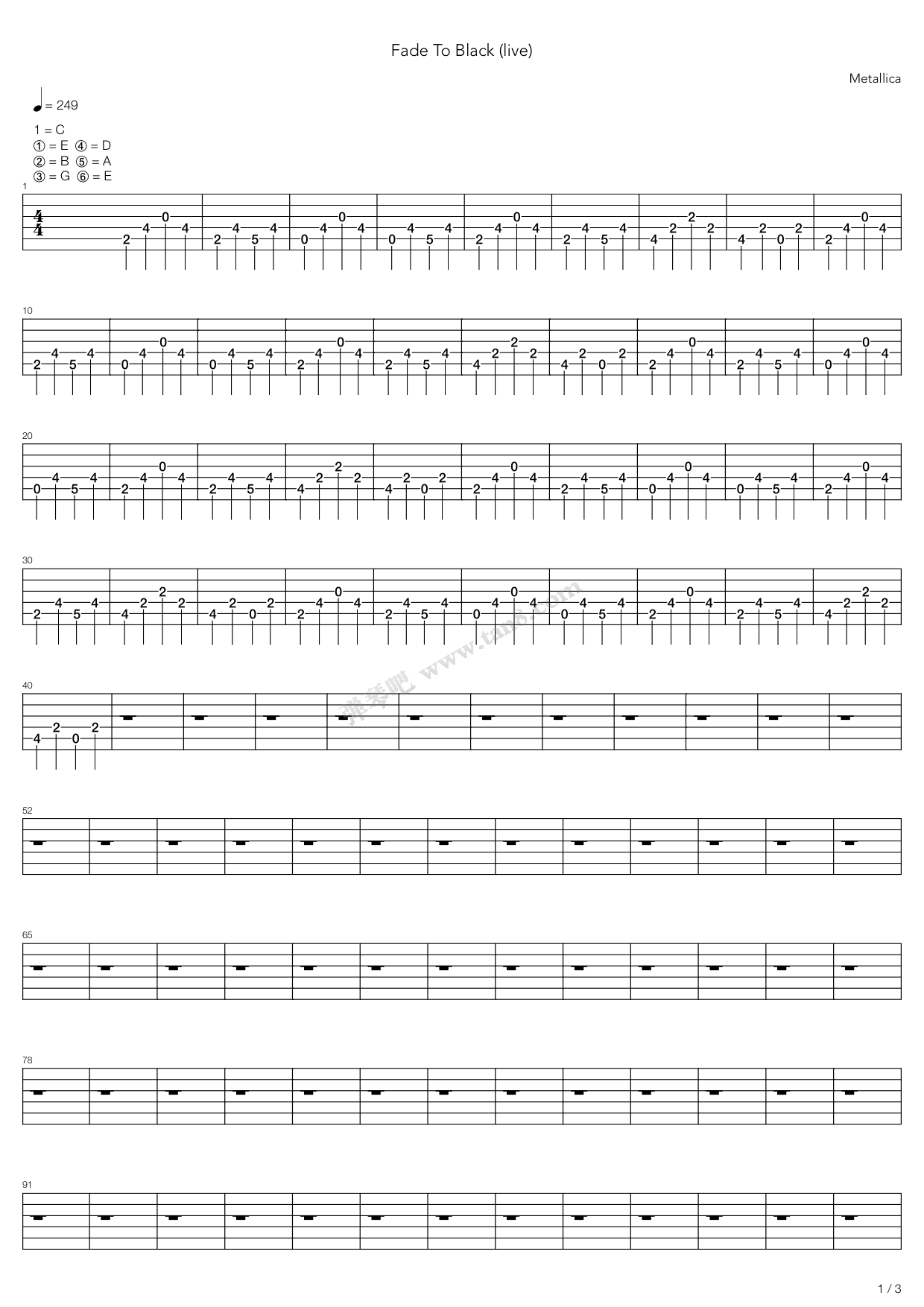 《Fade To Black》吉他谱-C大调音乐网