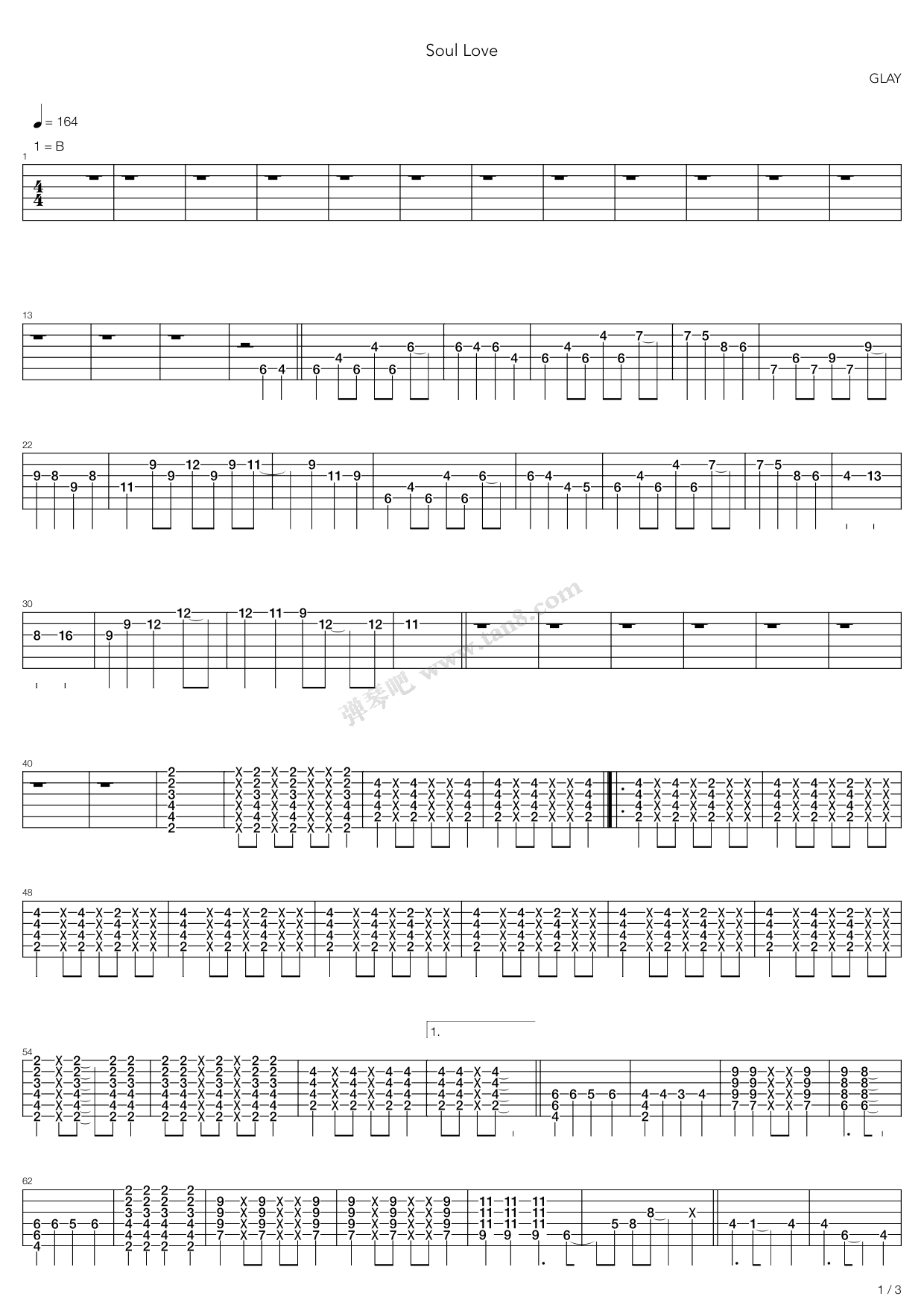 《Glay乐队- Soul Love》吉他谱-C大调音乐网