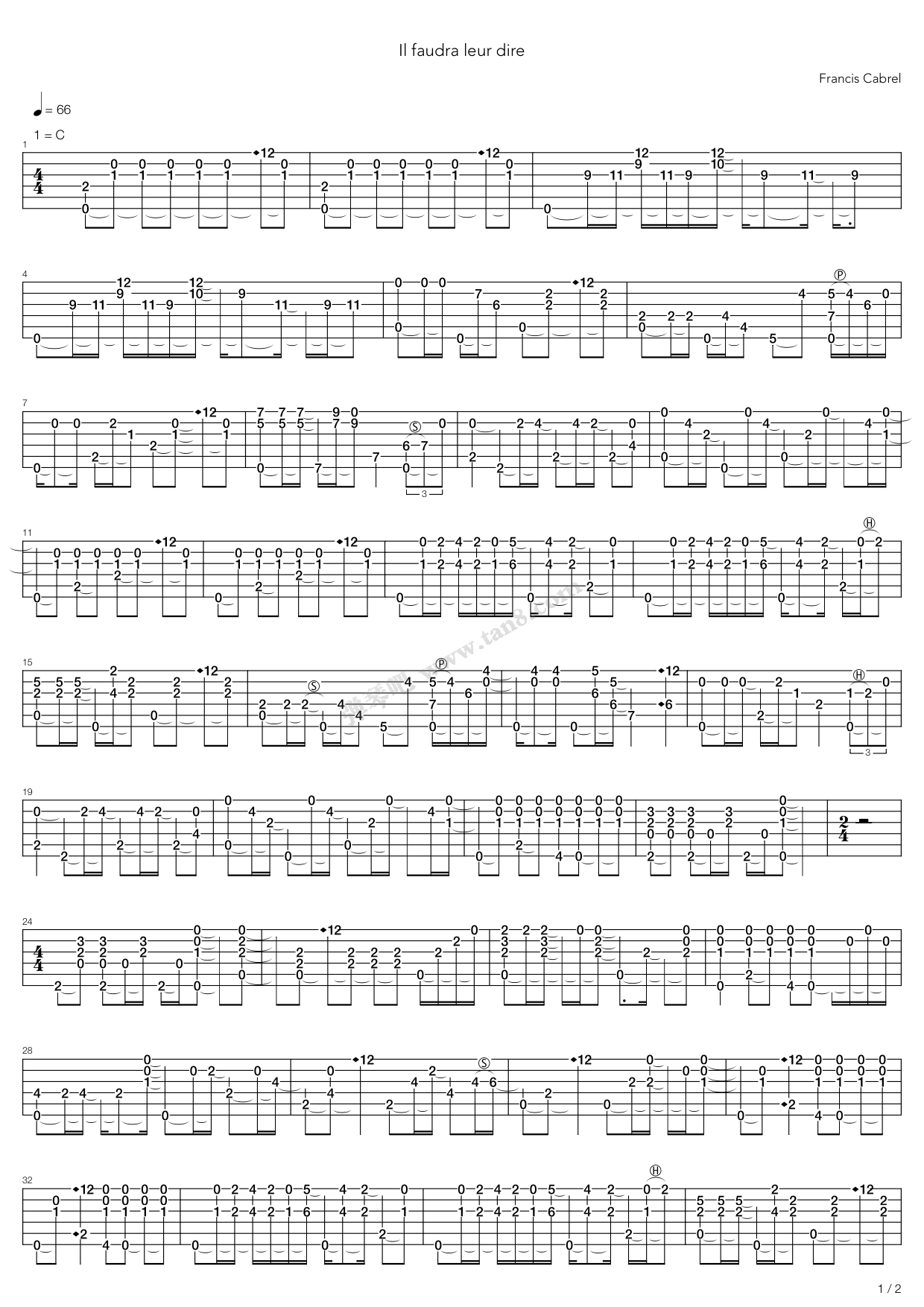 《Il Faudra Leur Dire》吉他谱-C大调音乐网