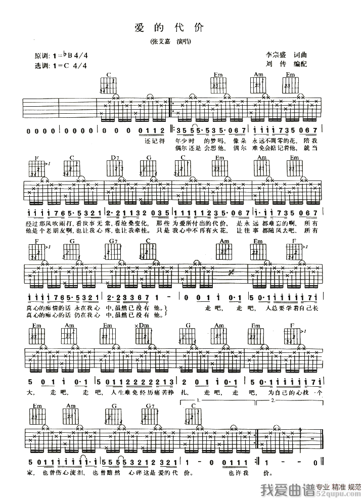 《张艾嘉《爱的代价》吉他谱/六线谱》吉他谱-C大调音乐网