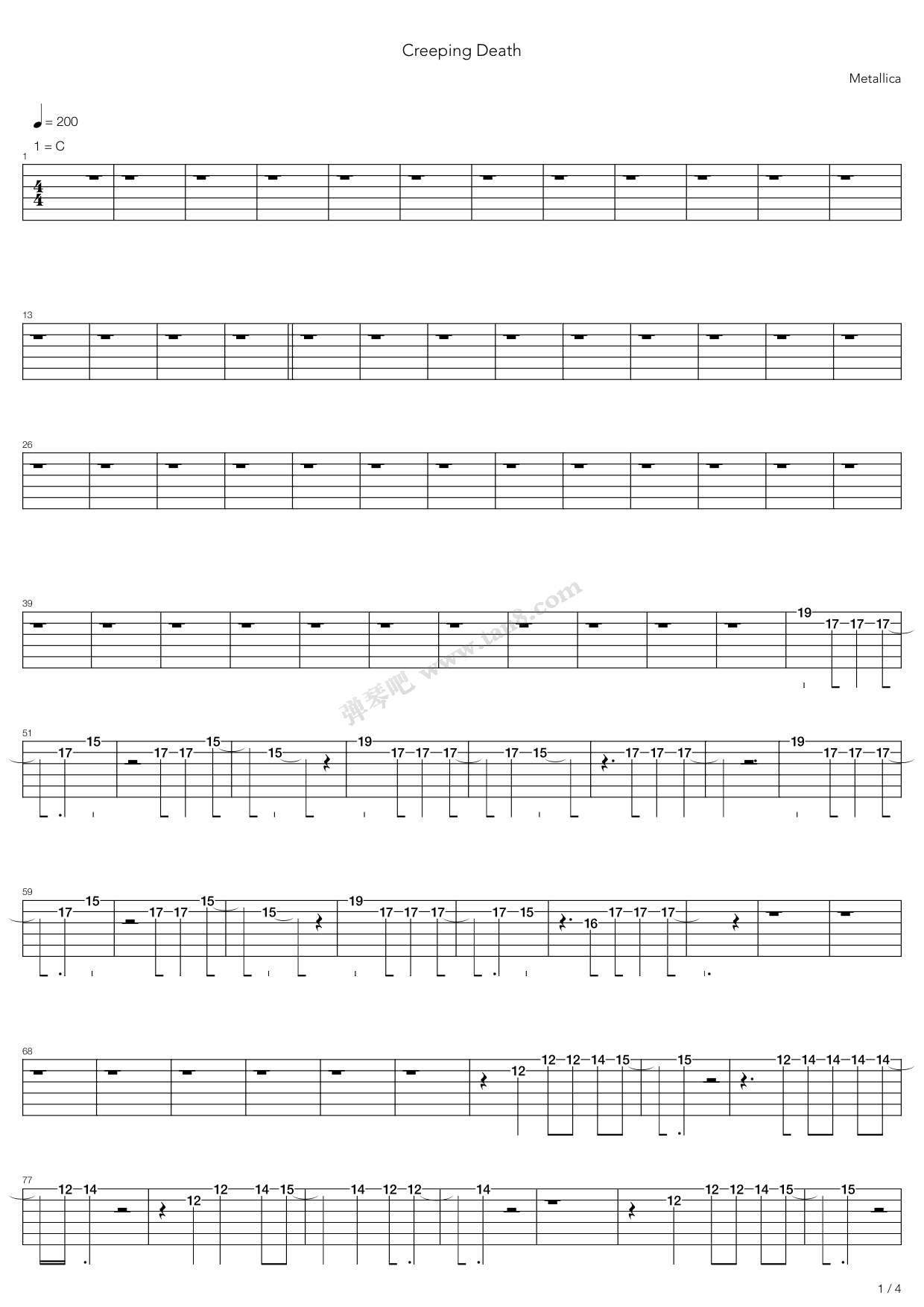 《Creeping Death》吉他谱-C大调音乐网