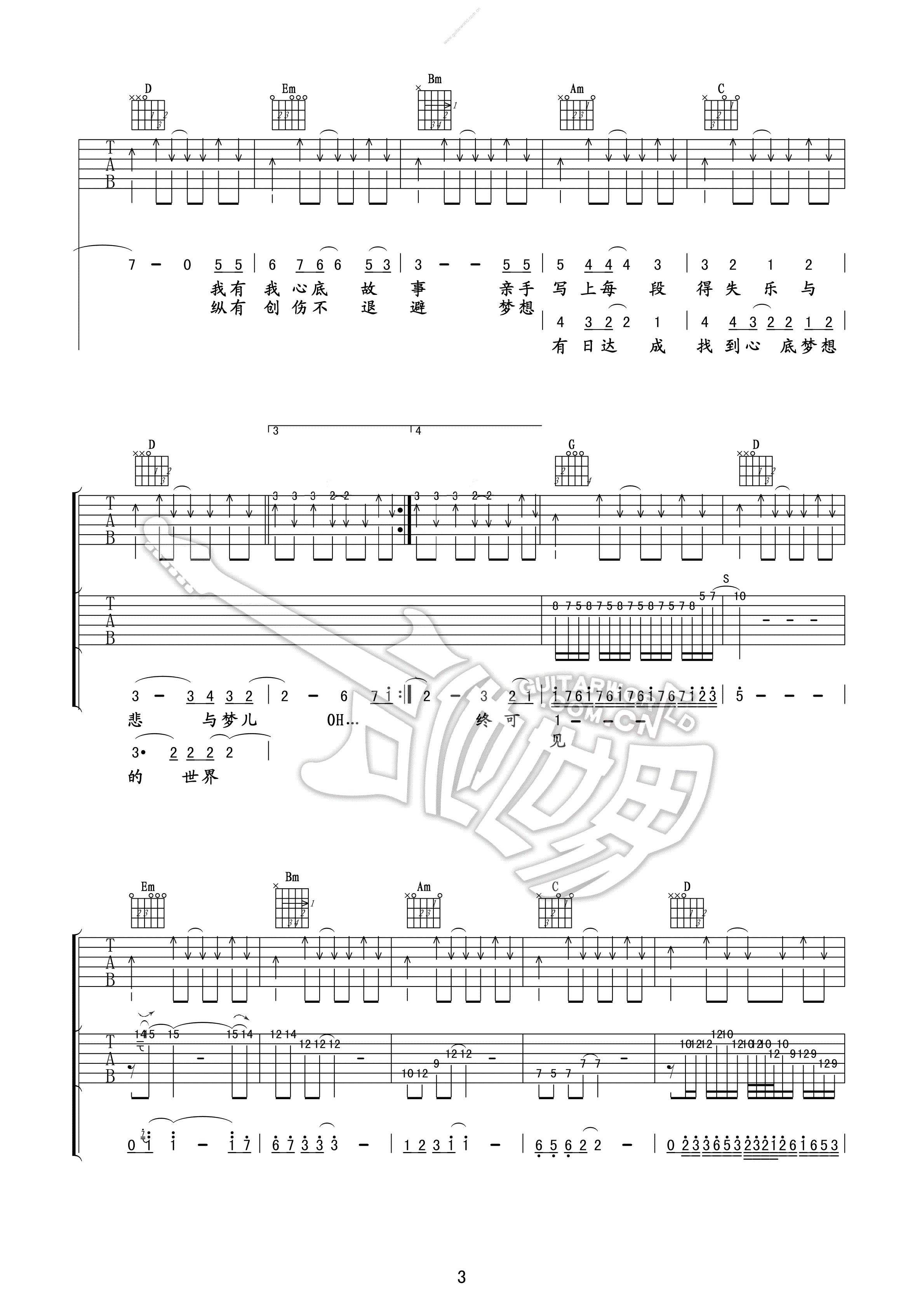 《beyond 不再犹豫吉他谱 G调双吉他版》吉他谱-C大调音乐网