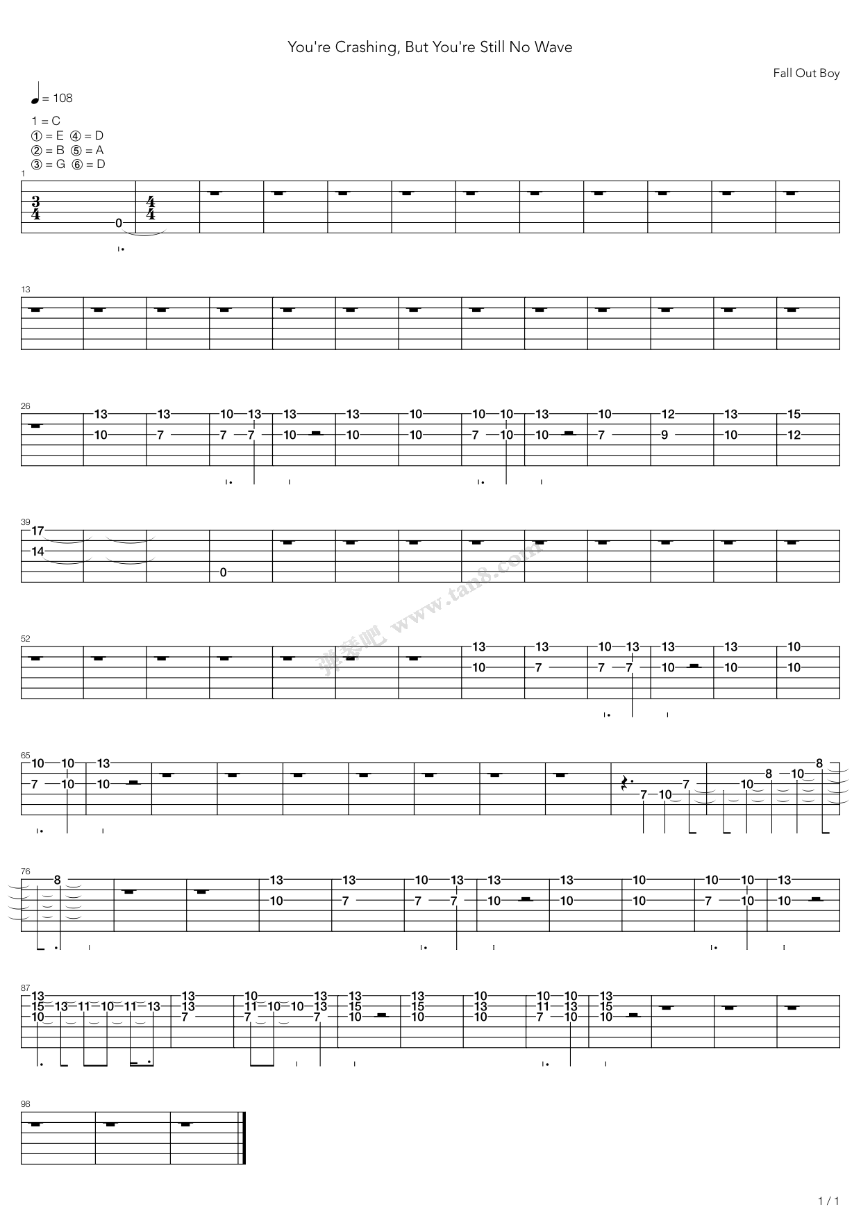 《Youre Crashing But Youre No Wave》吉他谱-C大调音乐网