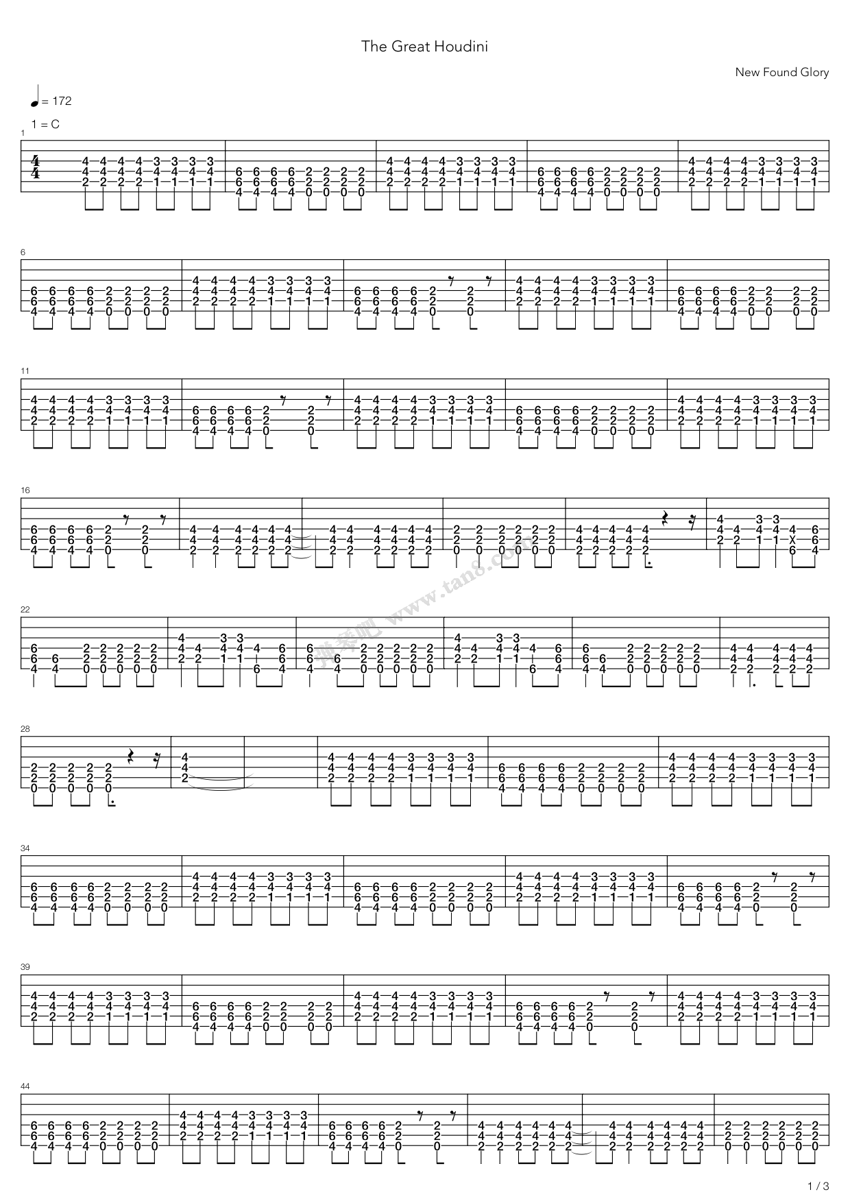 《The Great Houdini》吉他谱-C大调音乐网