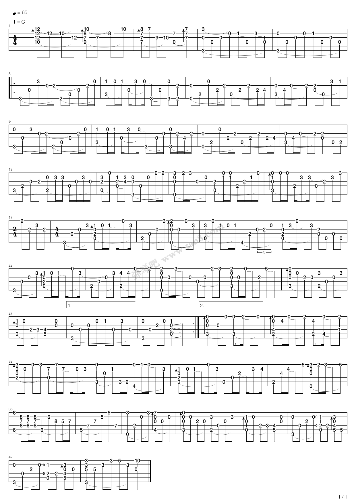 《我的野蛮女友主题曲I Believe（指弹版，卢家宏）》吉他谱-C大调音乐网