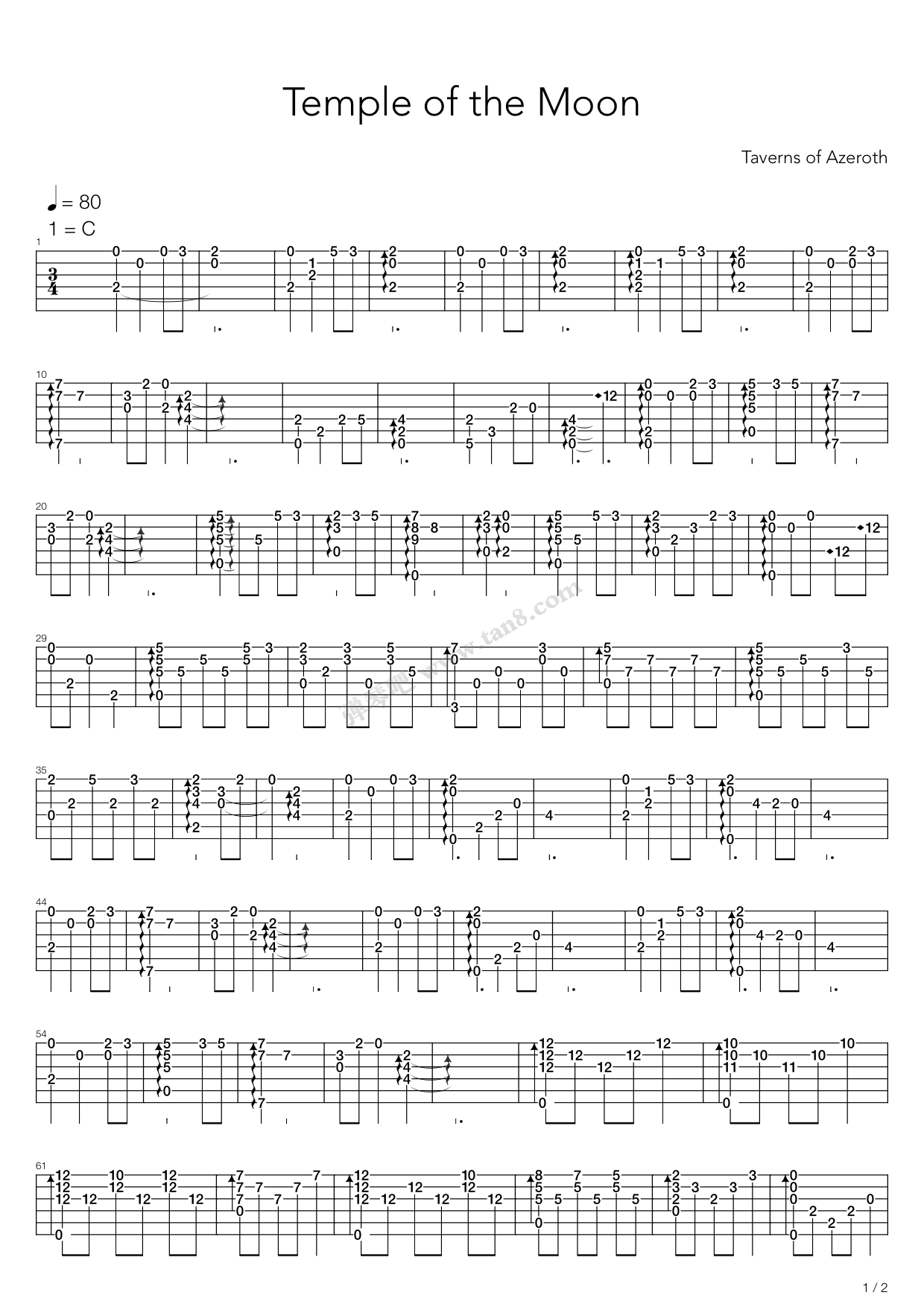 《World of Warcraft(魔兽世界) - Temple of the Moon》吉他谱-C大调音乐网