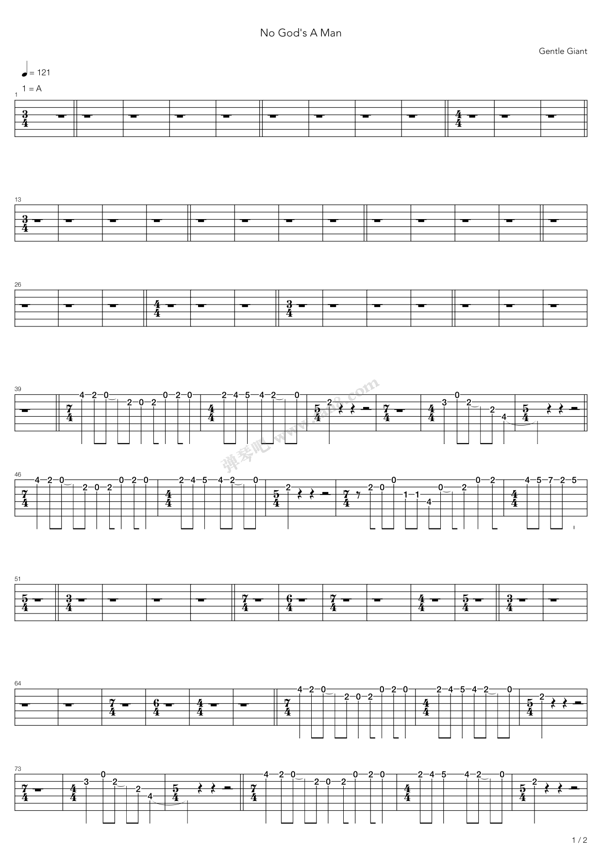 《No Gods A Man》吉他谱-C大调音乐网