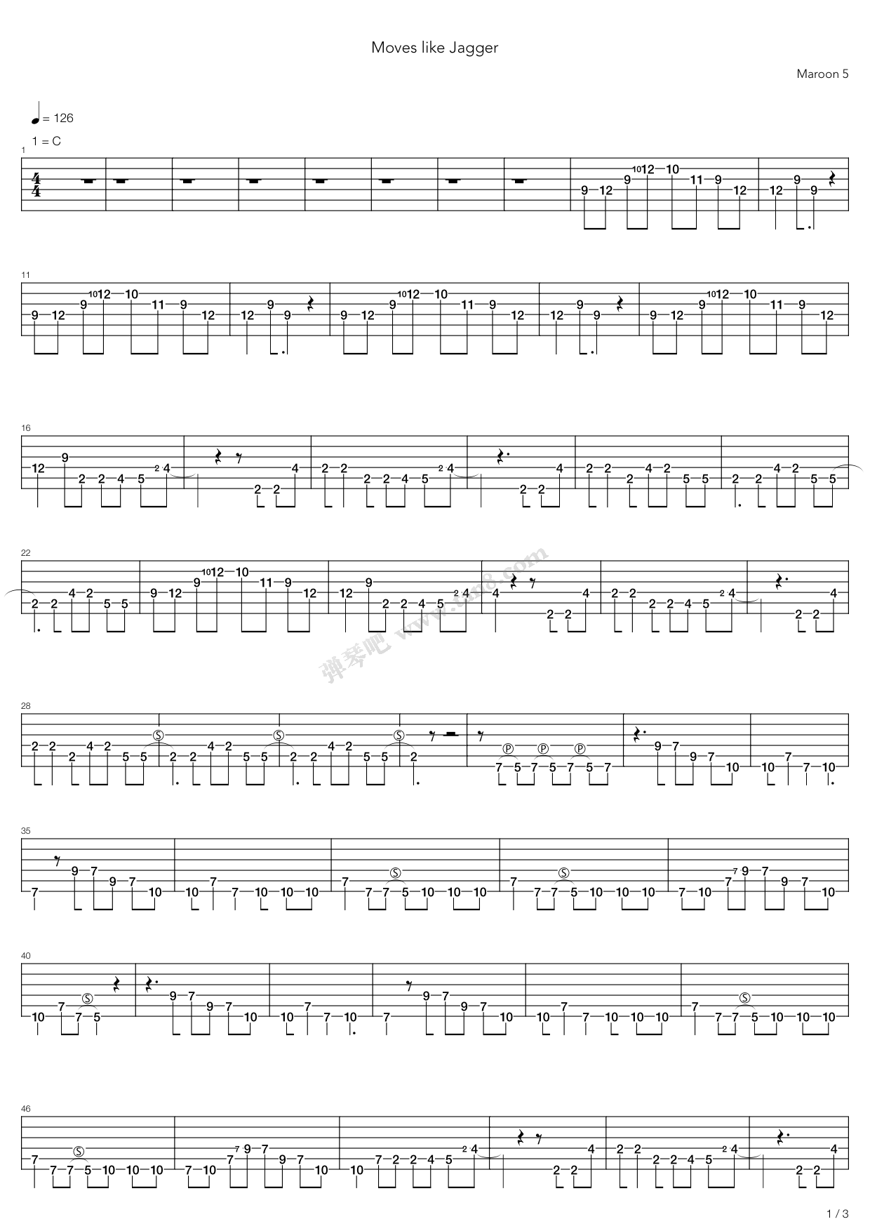 《Moves Like Jagger》吉他谱-C大调音乐网