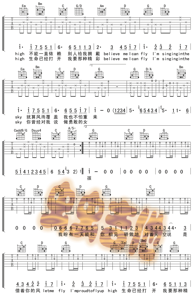 《挥着翅膀的女孩吉他谱_挥着翅膀的女孩指弹谱》吉他谱-C大调音乐网