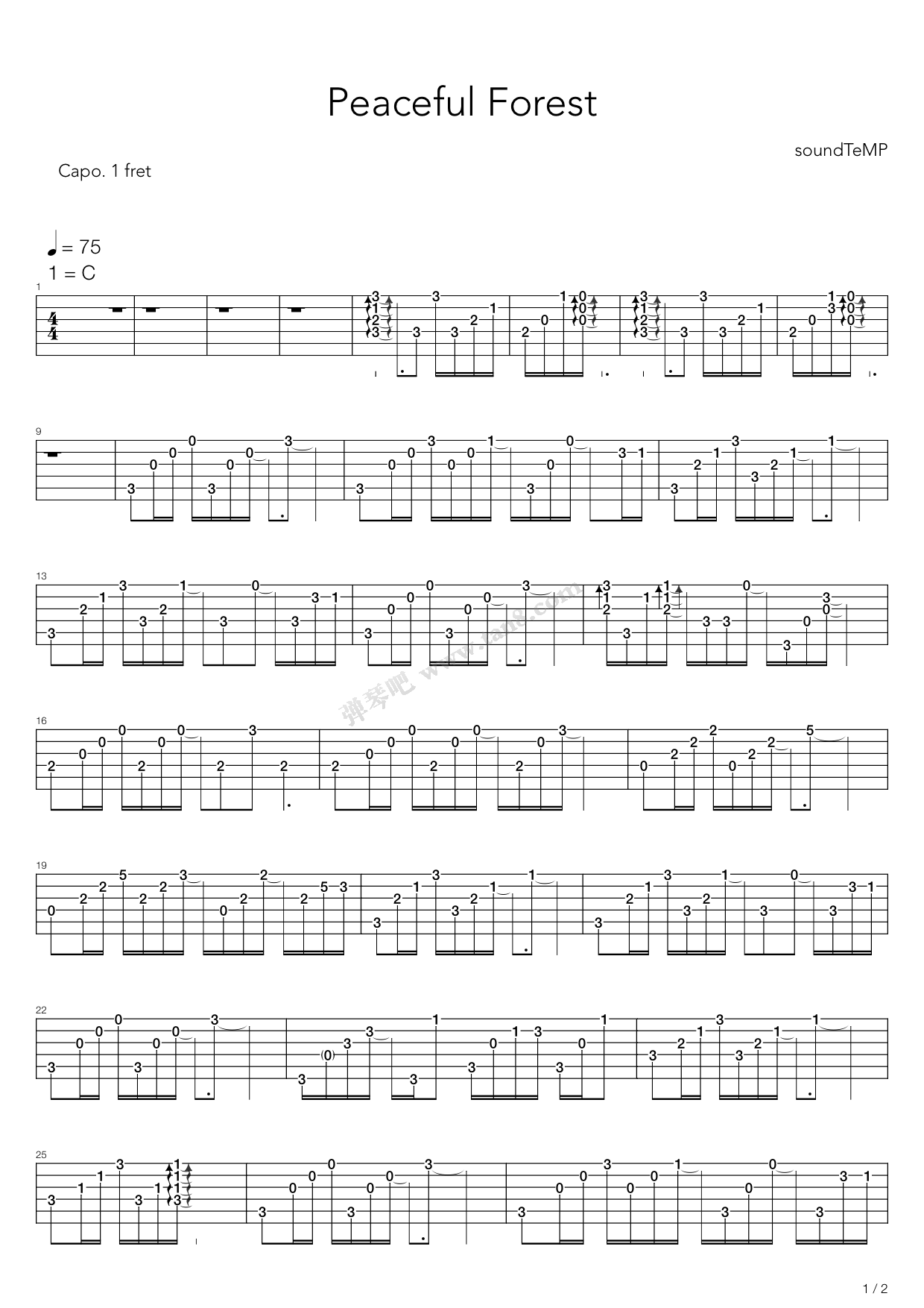 《仙境传说 - Peaceful Forest(安静的森林)》吉他谱-C大调音乐网