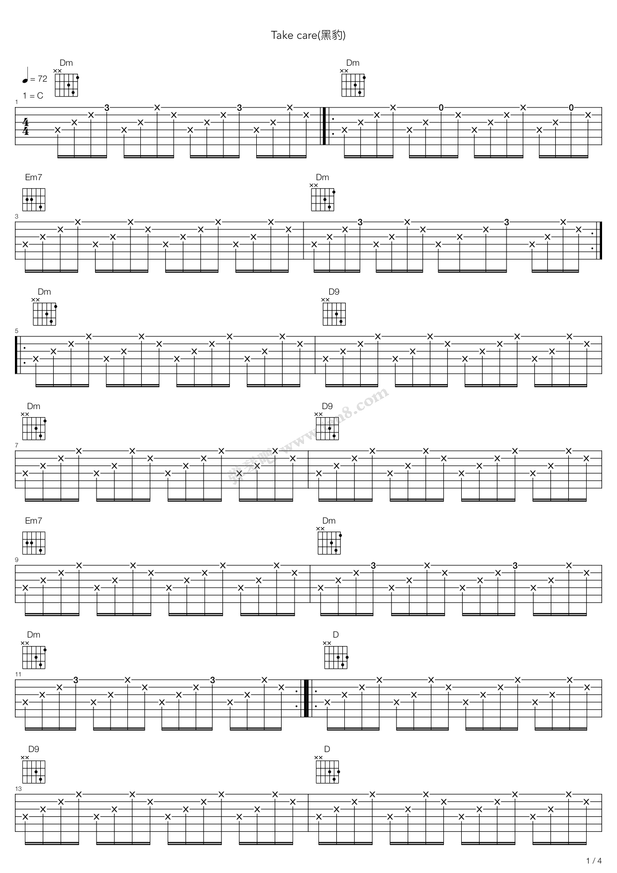 《Take Care》吉他谱-C大调音乐网