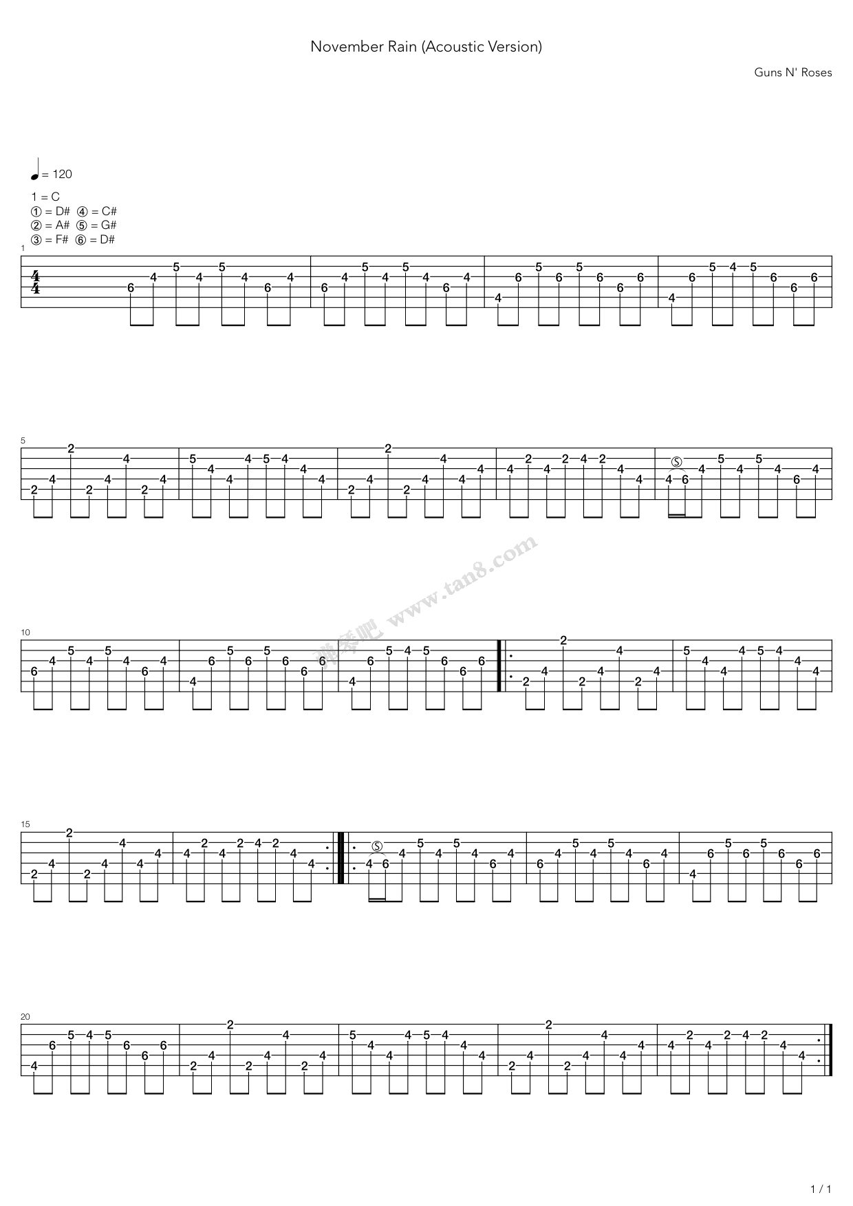 《November Rain》吉他谱-C大调音乐网