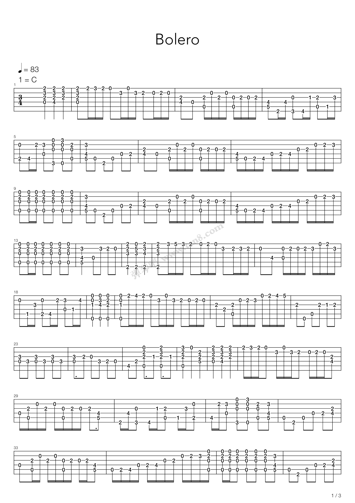 《Bolero》吉他谱-C大调音乐网