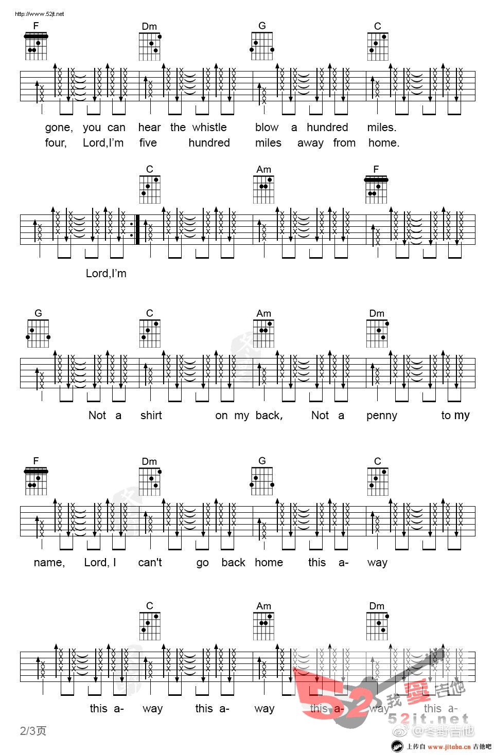 《500 miles 醉乡民谣吉他谱视频》吉他谱-C大调音乐网