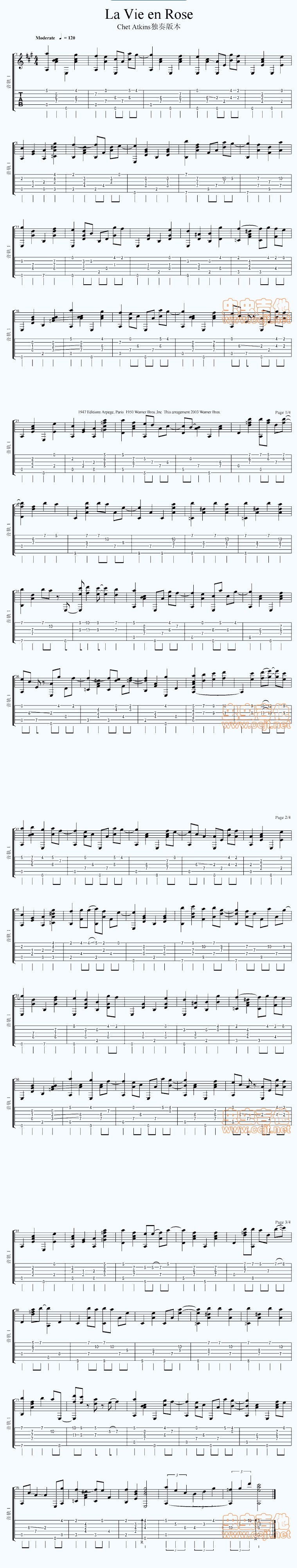 《玫瑰人生-La Vie en Rose》吉他谱-C大调音乐网