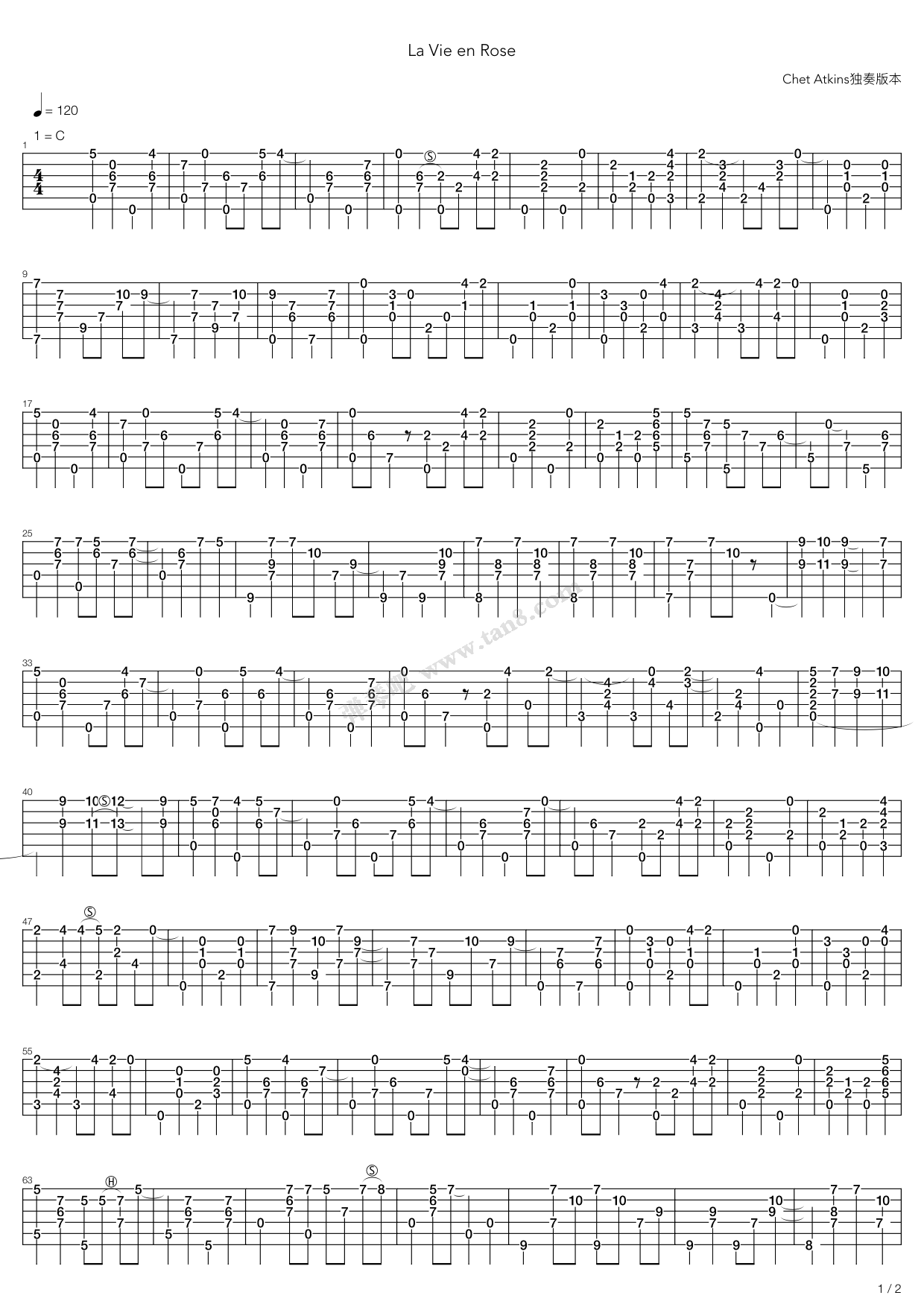 《La Vie en Rose(玫瑰人生)》吉他谱-C大调音乐网